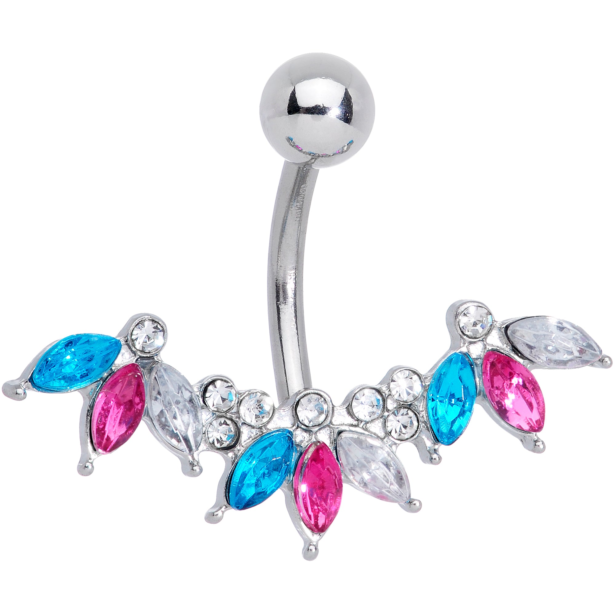 Pink Clear Aqua Gem Comely Clusters Belly Ring