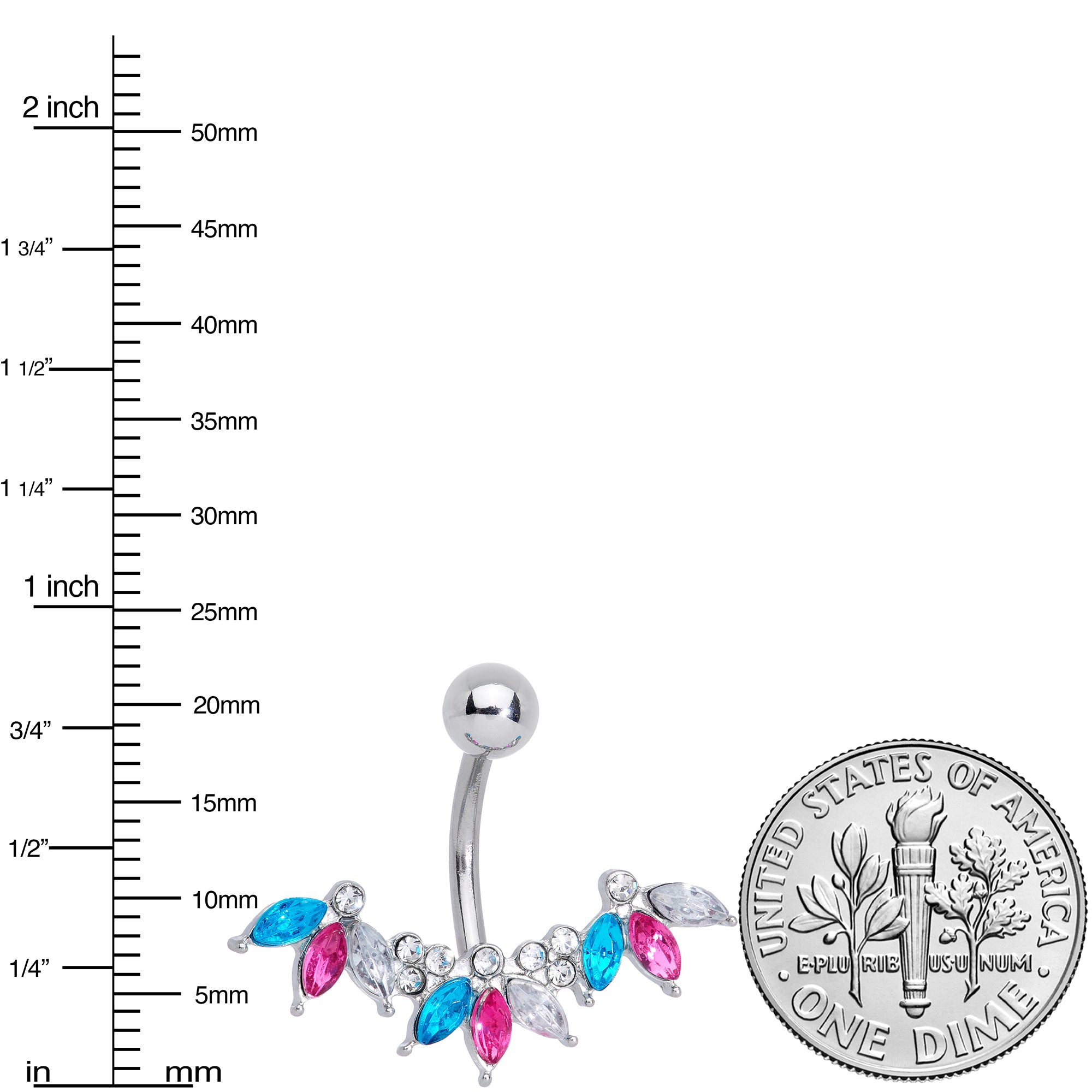 Pink Clear Aqua Gem Comely Clusters Belly Ring