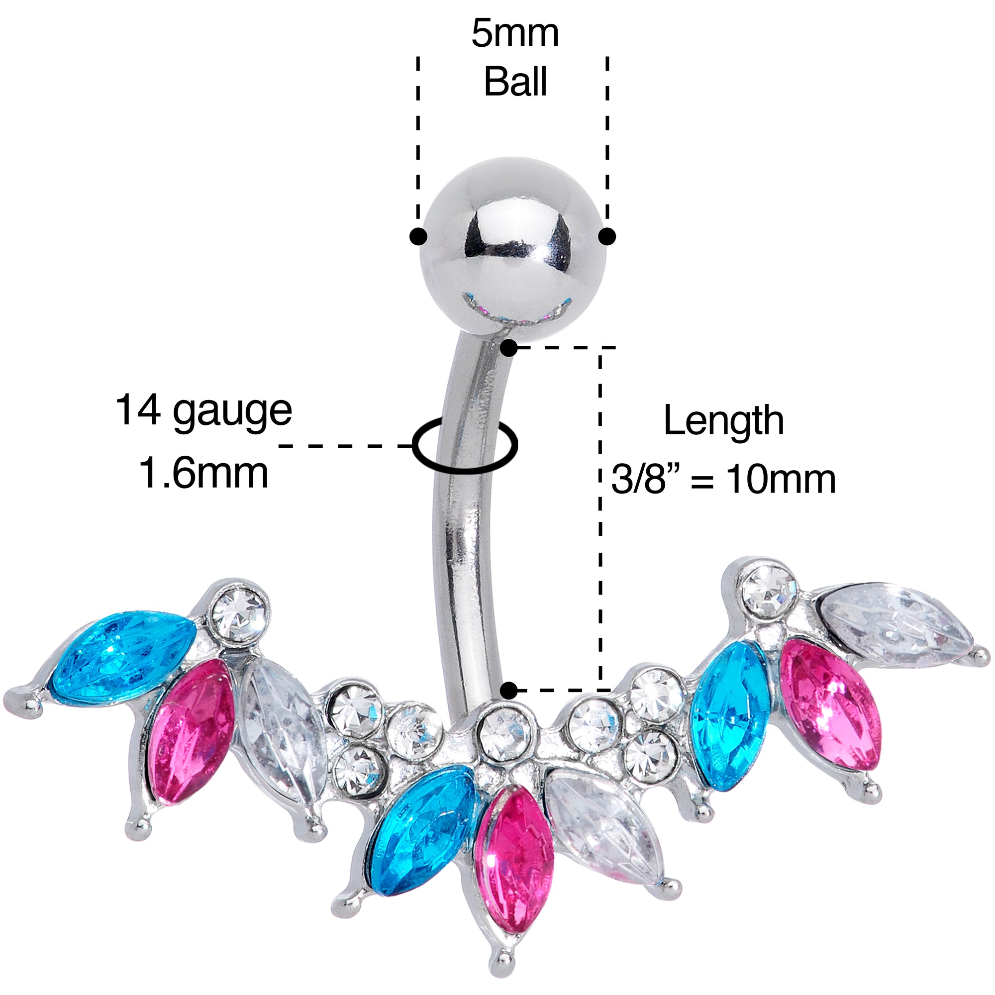 Pink Clear Aqua Gem Comely Clusters Belly Ring