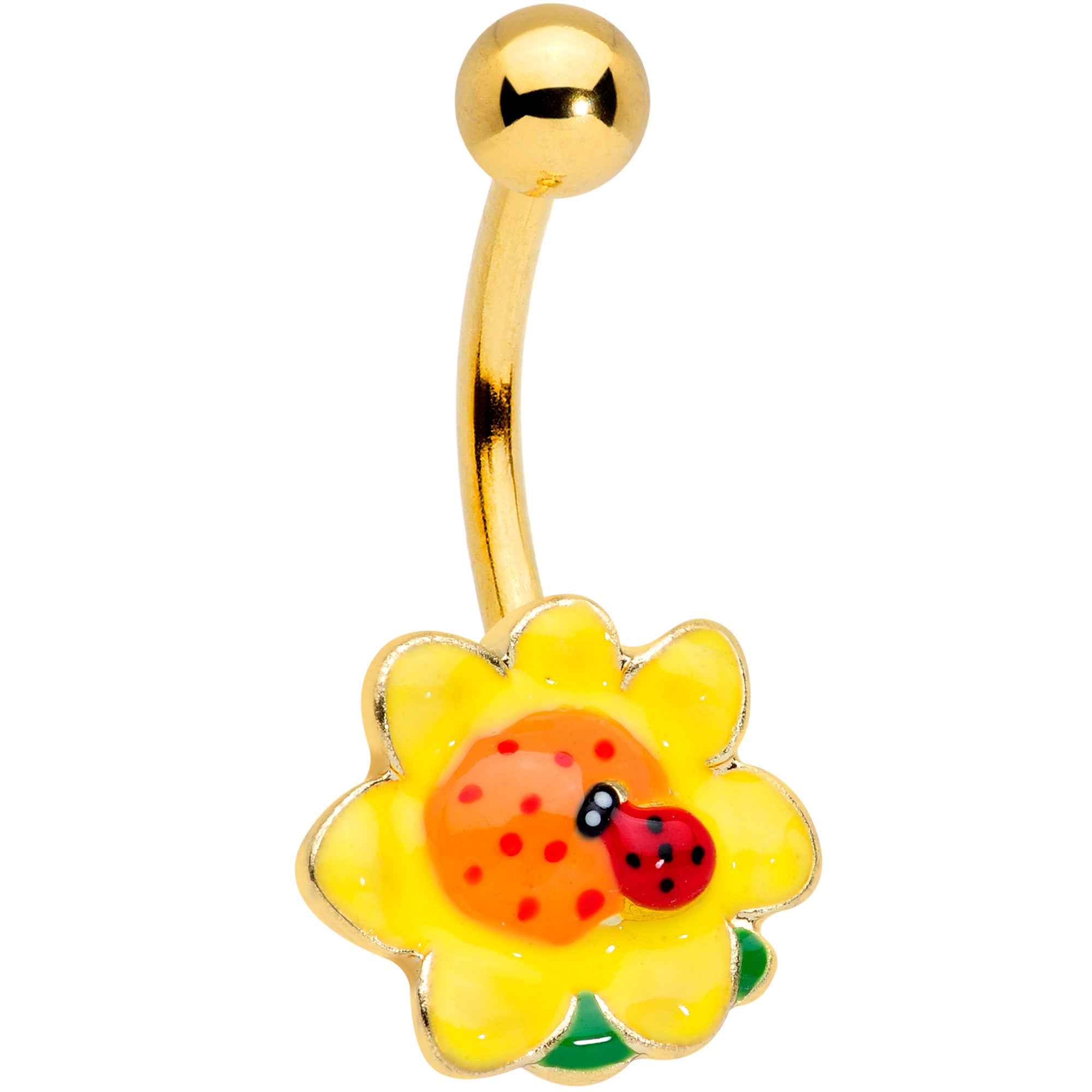 Gold Tone Sunny Flower Ladybug Belly Ring