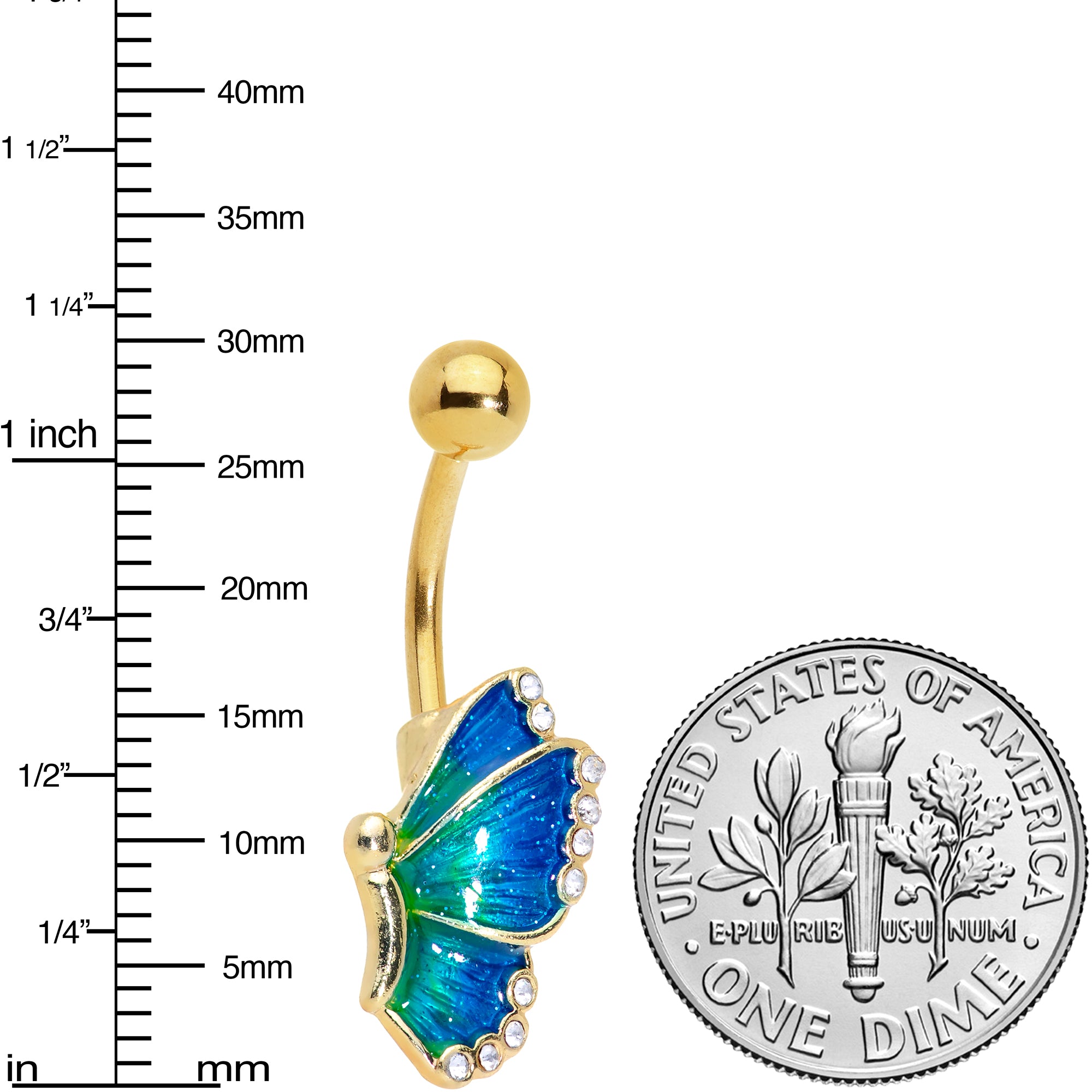 Clear Gem Gold Tone Beautiful Butterfly In Blue Belly Ring