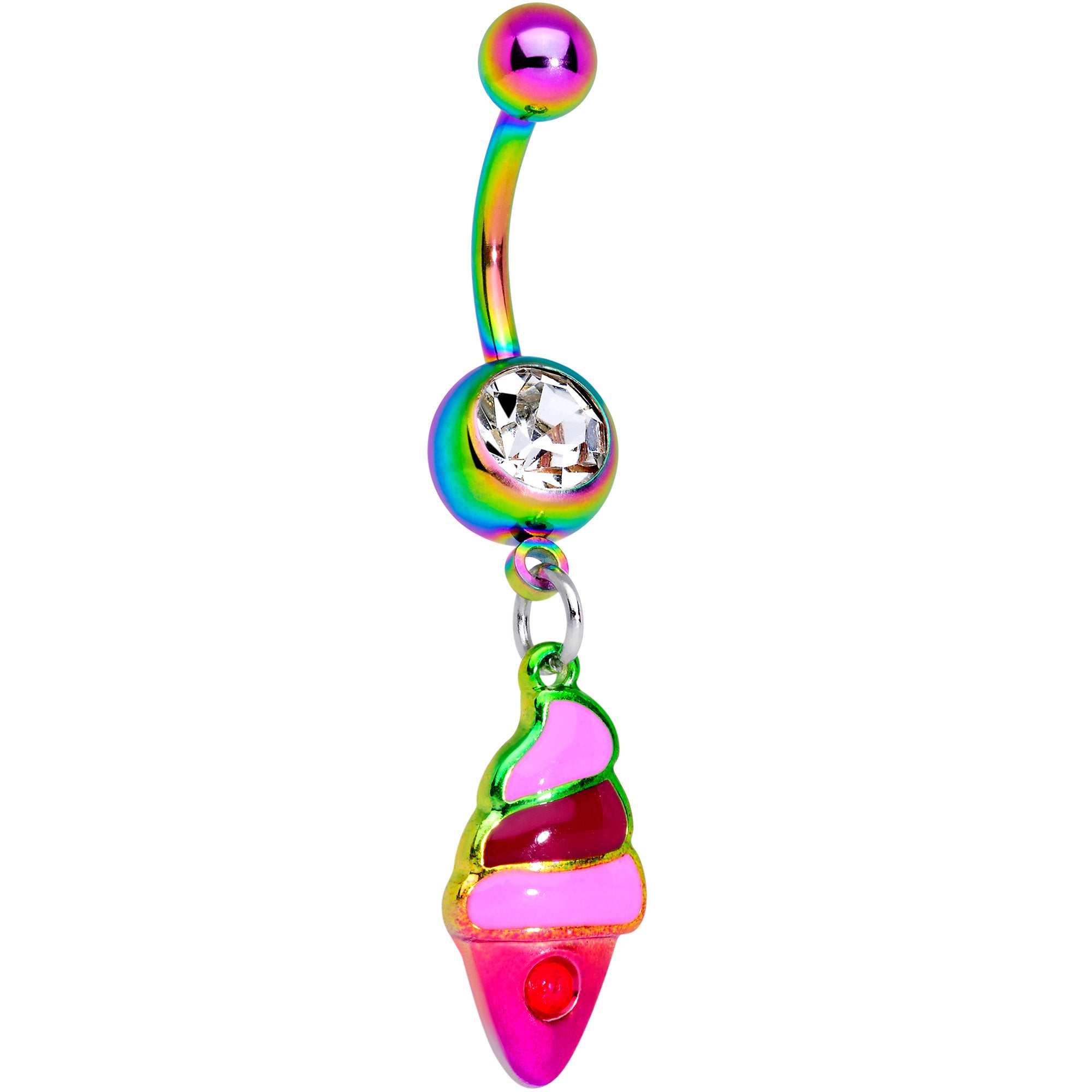 Clear Gem Rainbow Ice Cream Cone Dangle Belly Ring