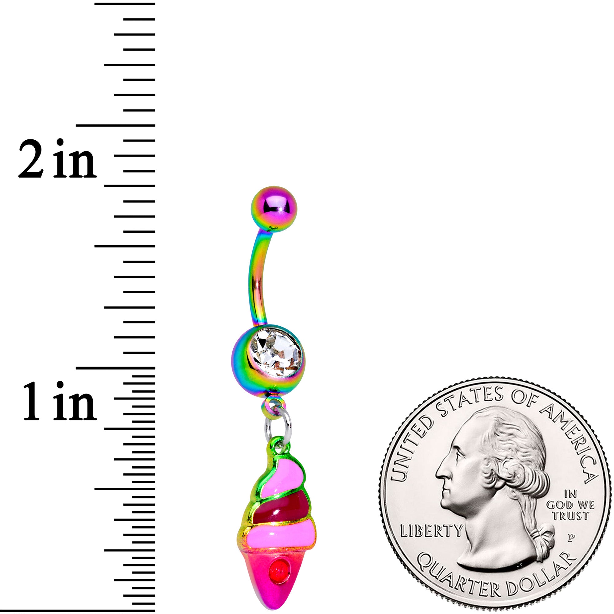 Clear Gem Rainbow Ice Cream Cone Dangle Belly Ring