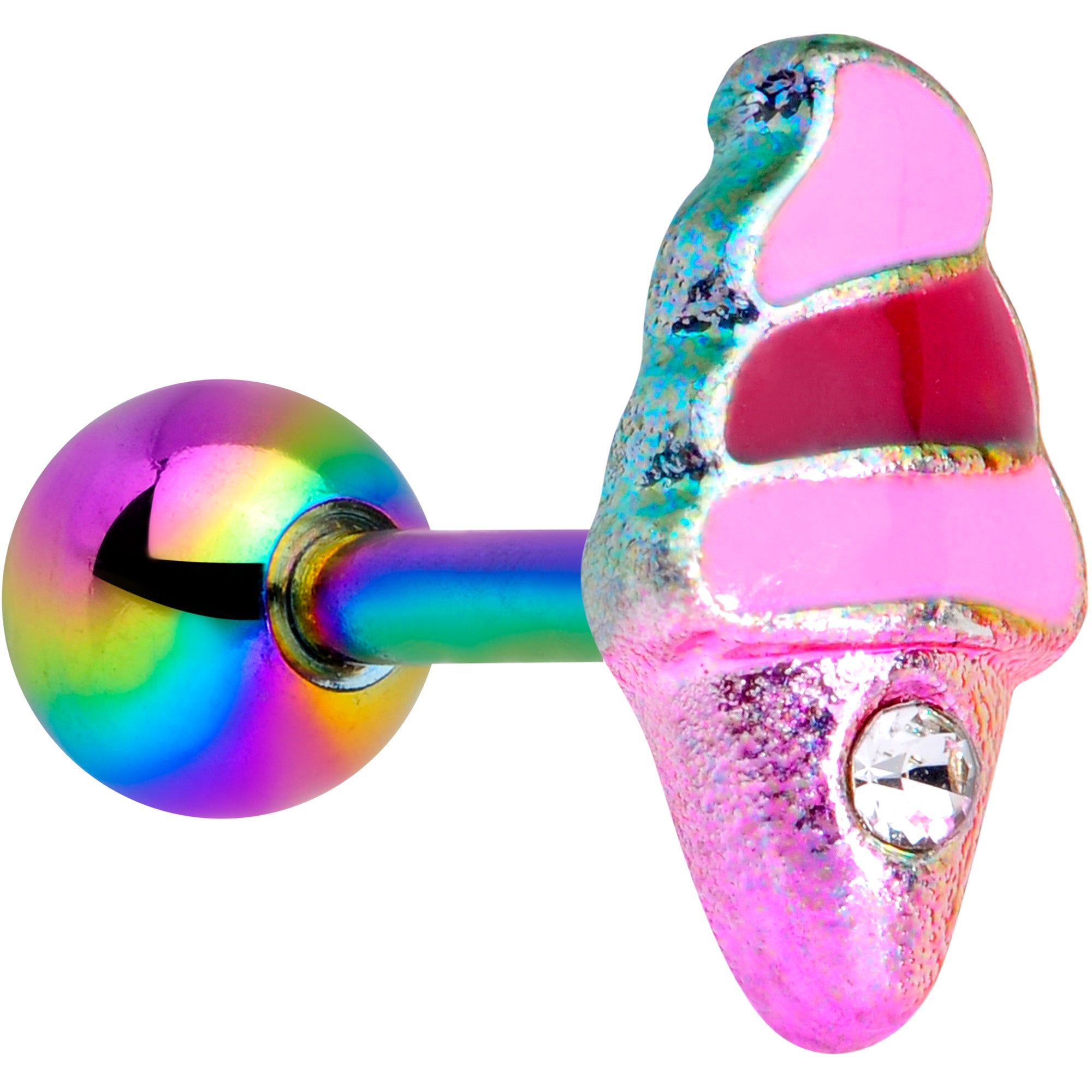 16 Gauge 1/4 Clear Gem Rainbow Ice Cream Cone Cartilage Tragus