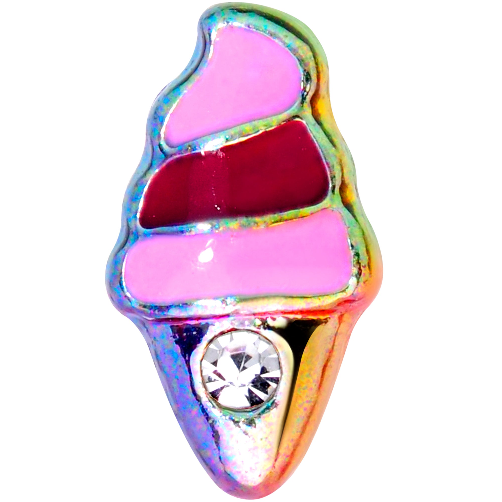 20 Gauge 1/4 Clear Gem Rainbow Ice Cream Cone L Shaped Nose Ring