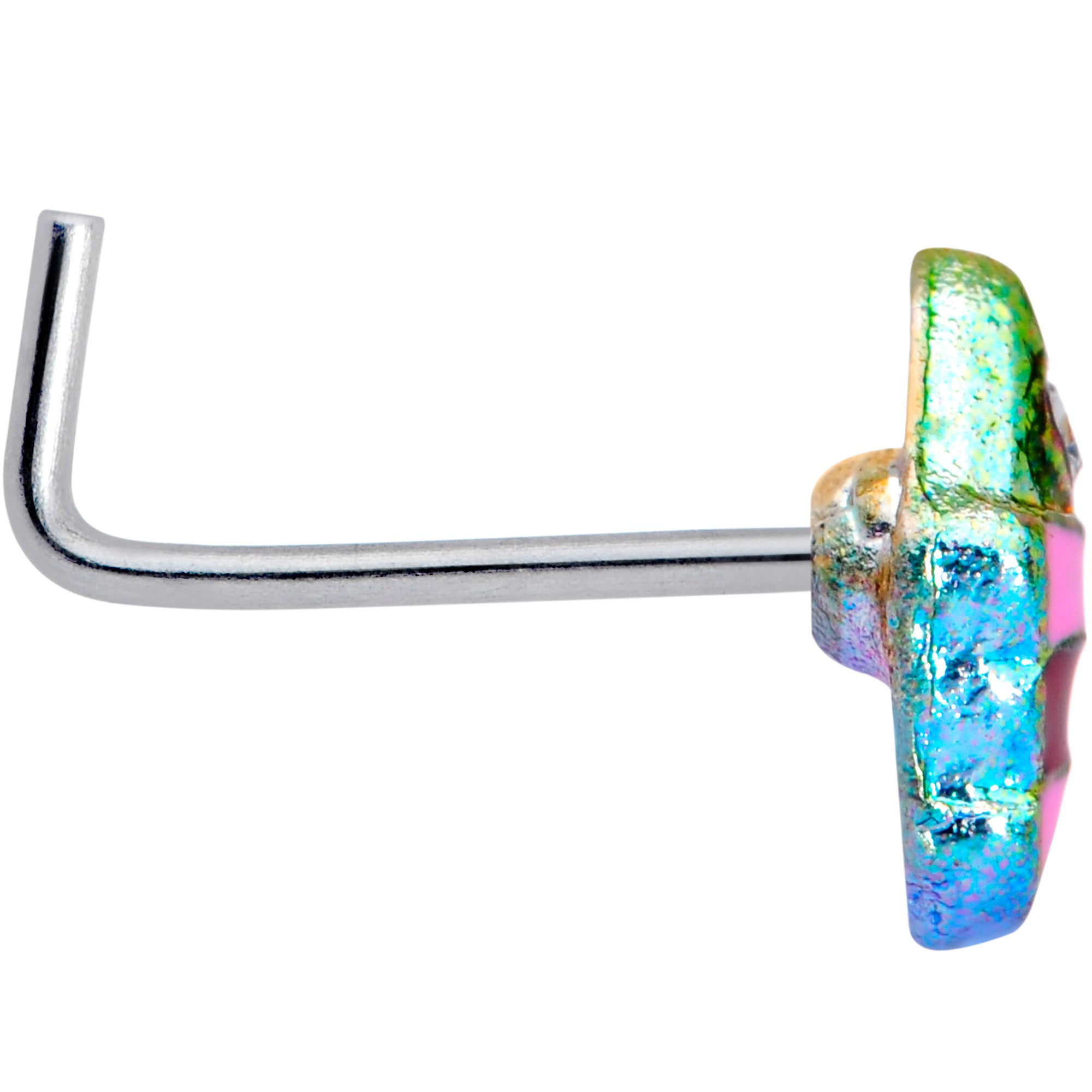 20 Gauge 1/4 Clear Gem Rainbow Ice Cream Cone L Shaped Nose Ring