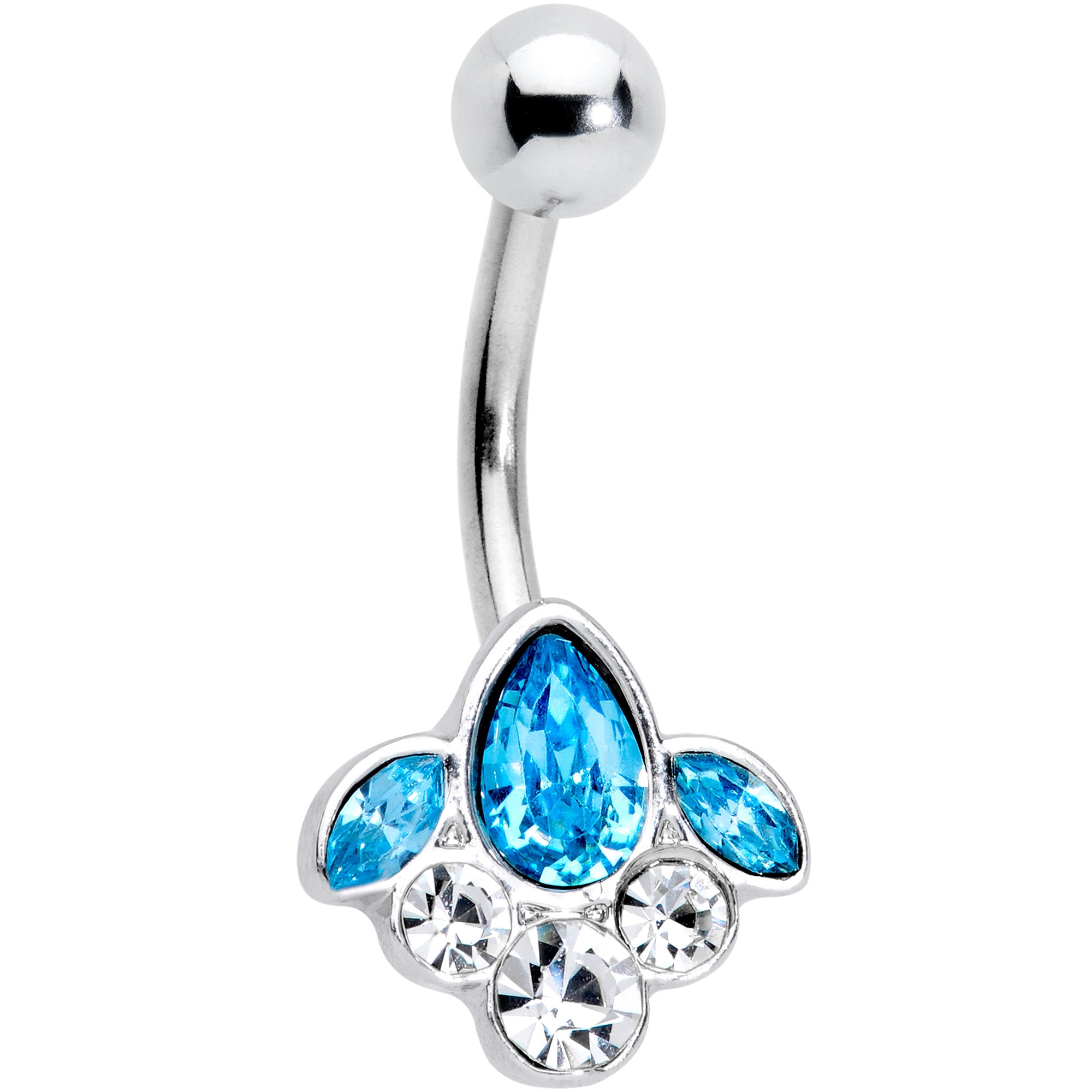 Clear Aqua Gem Classic Cluster Belly Ring