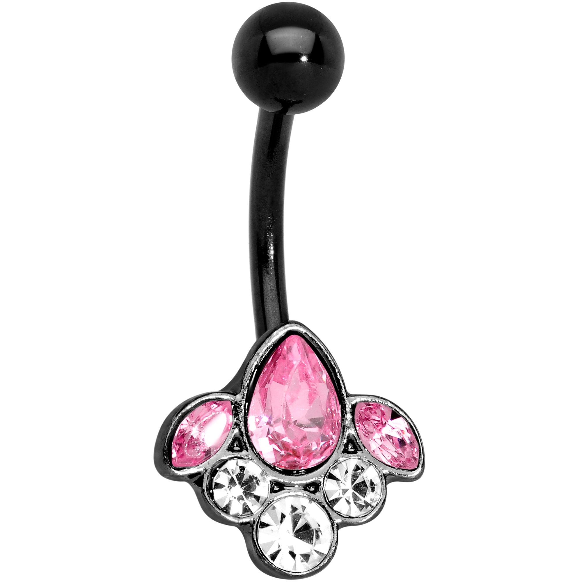 Clear Pink Gem Black Anodized Classic Cluster Belly Ring