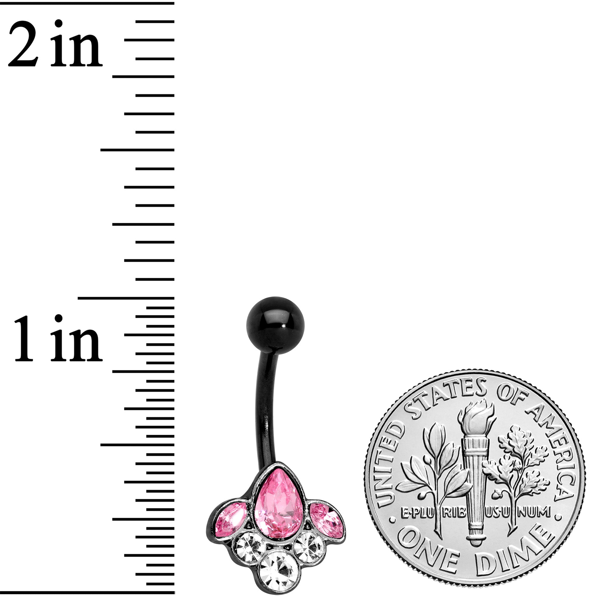 Clear Pink Gem Black Anodized Classic Cluster Belly Ring