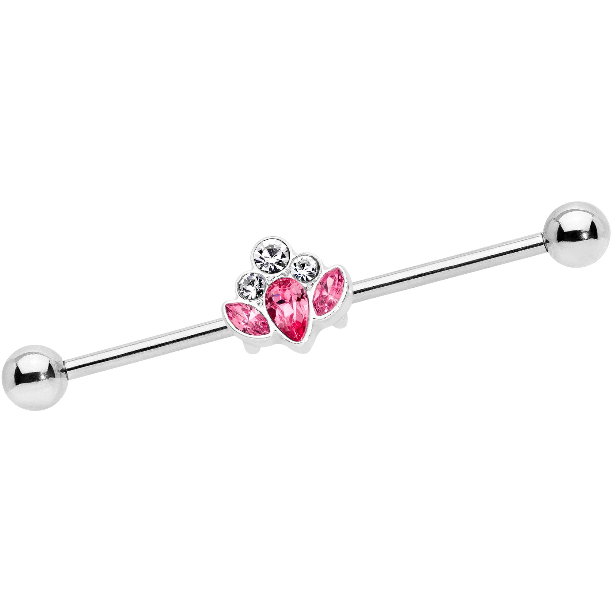 14 Gauge Pink Clear Gem Classic Cluster Industrial Barbell 38mm