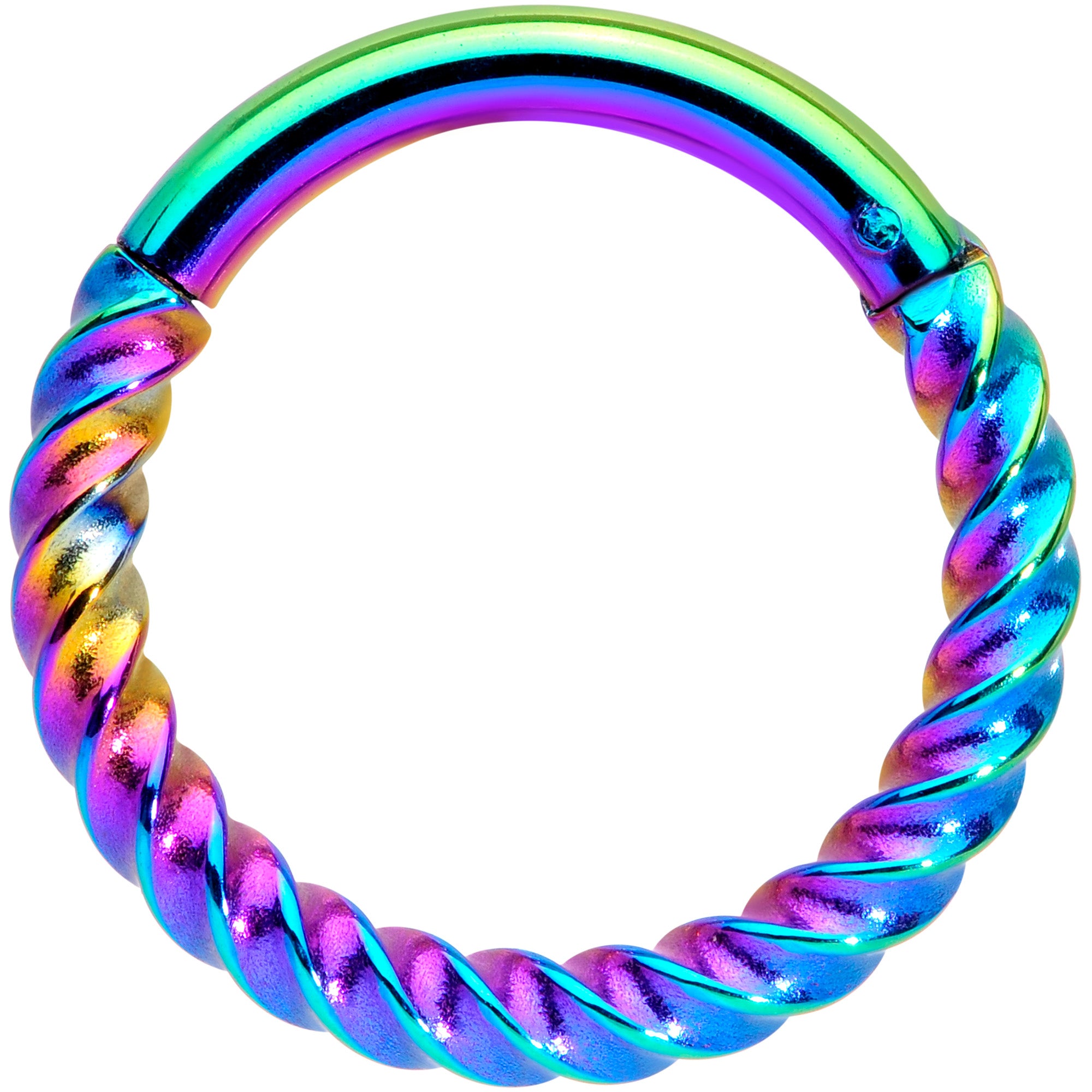 14 Gauge 3/8 Rainbow Twisted Elegance Cartilage Septum Clicker