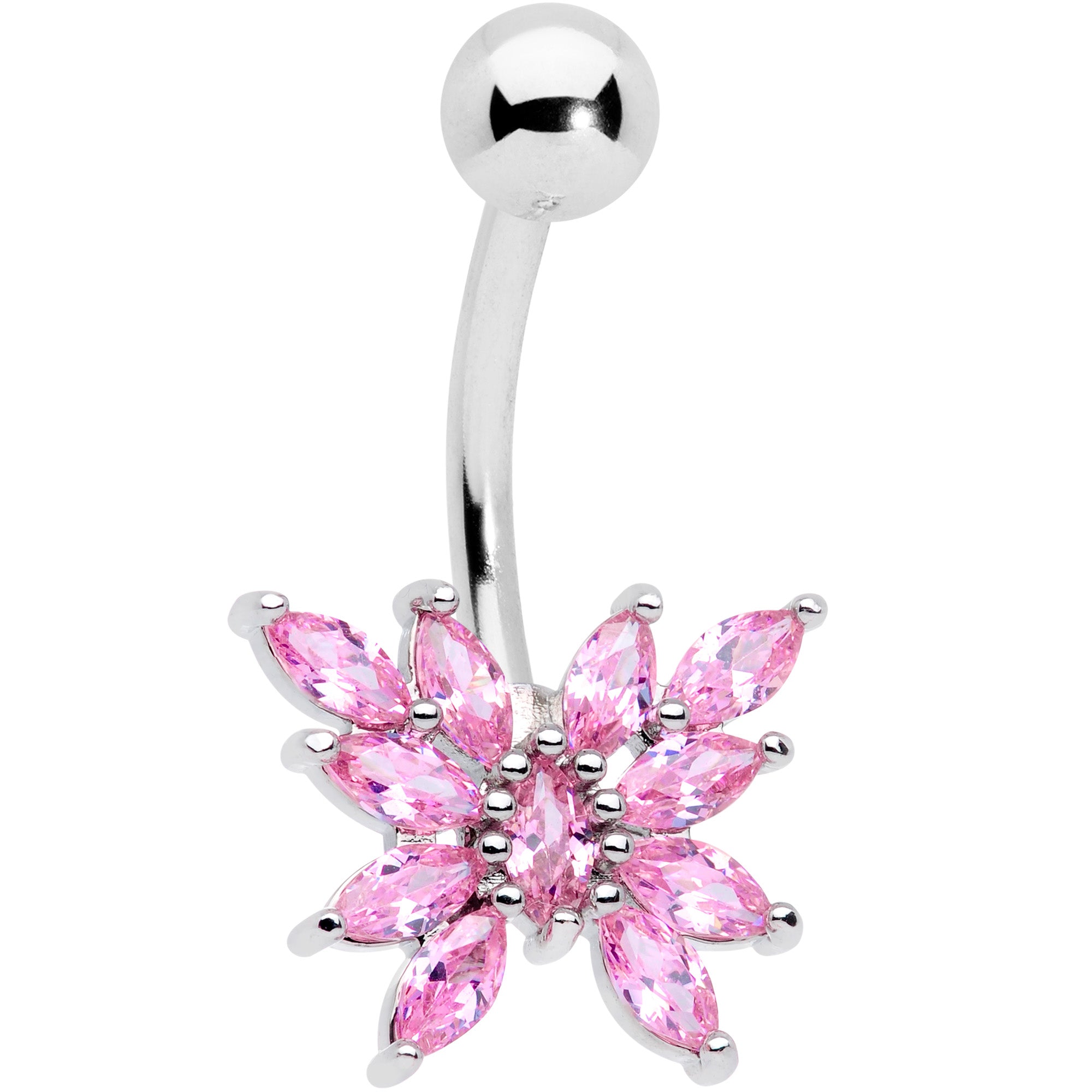 Pink CZ Gem Stylized Butterfly Belly Ring