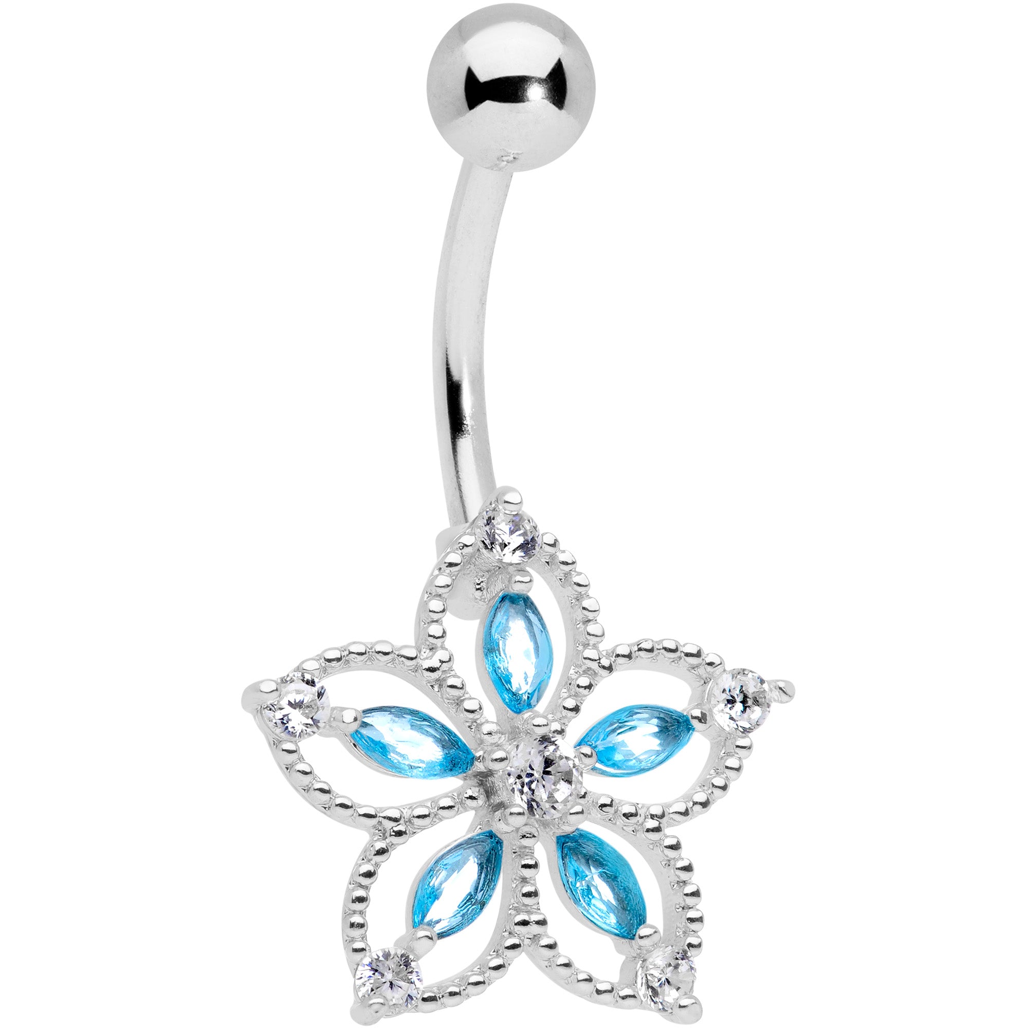 Aqua Clear CZ Gem Airy Flower Belly Ring