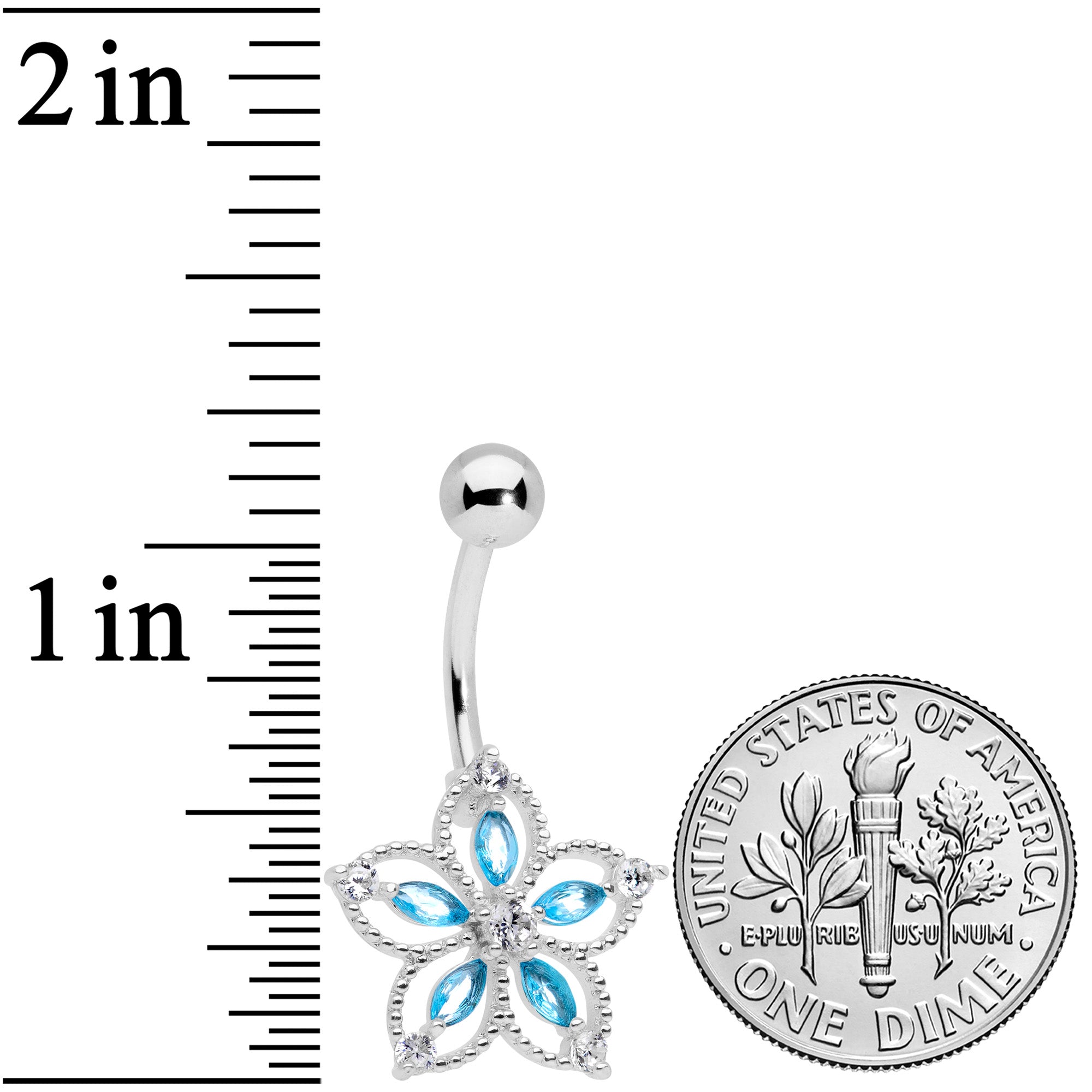 Aqua Clear CZ Gem Airy Flower Belly Ring