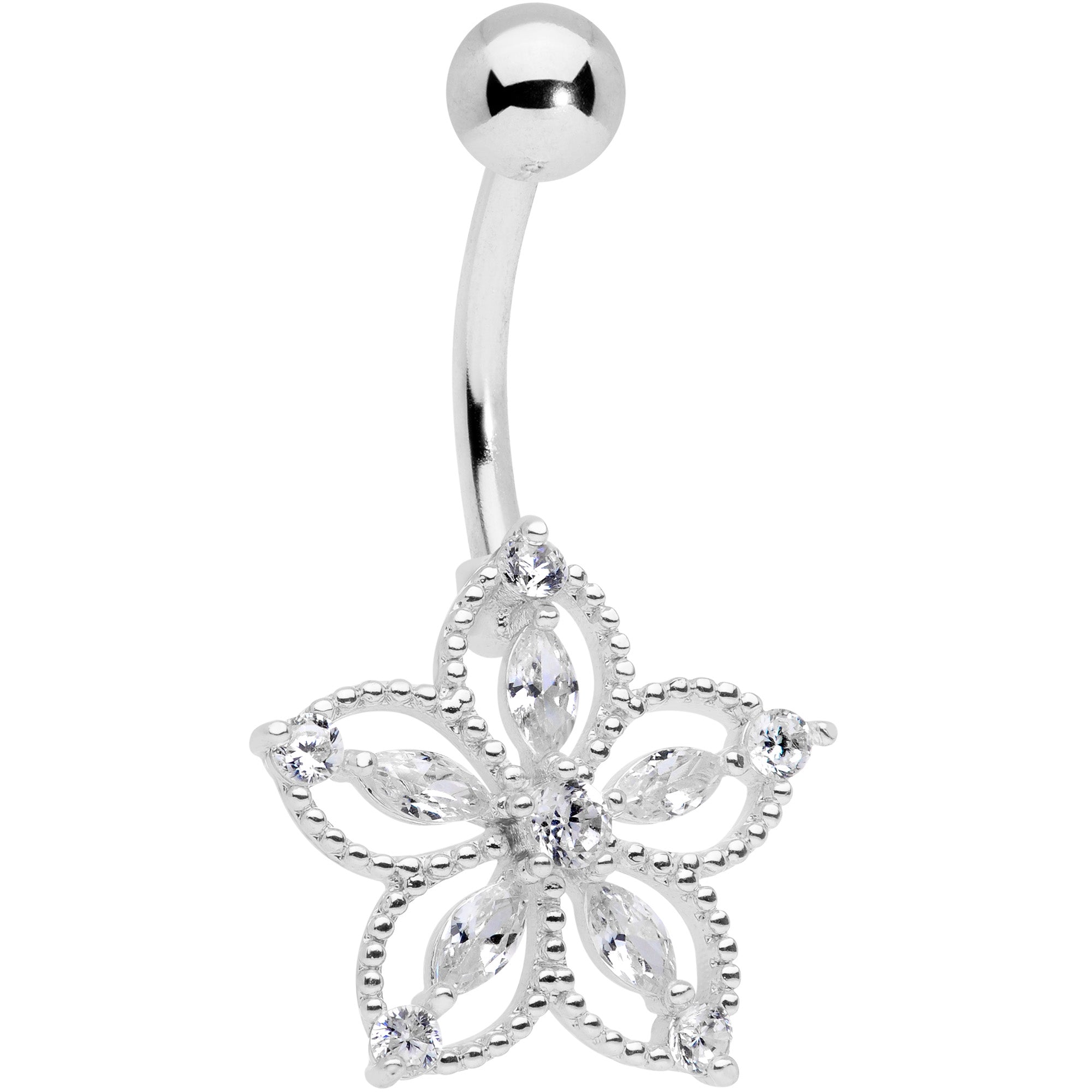 Clear CZ Gem Airy Flower Belly Ring