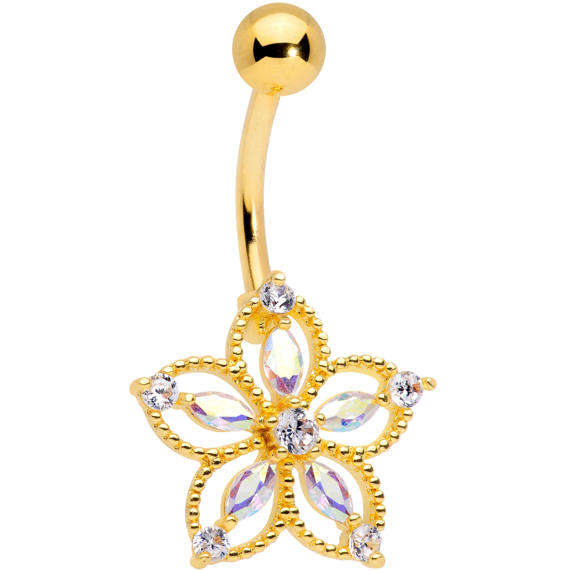 Aurora CZ Gem Gold Tone Airy Flower Belly Ring