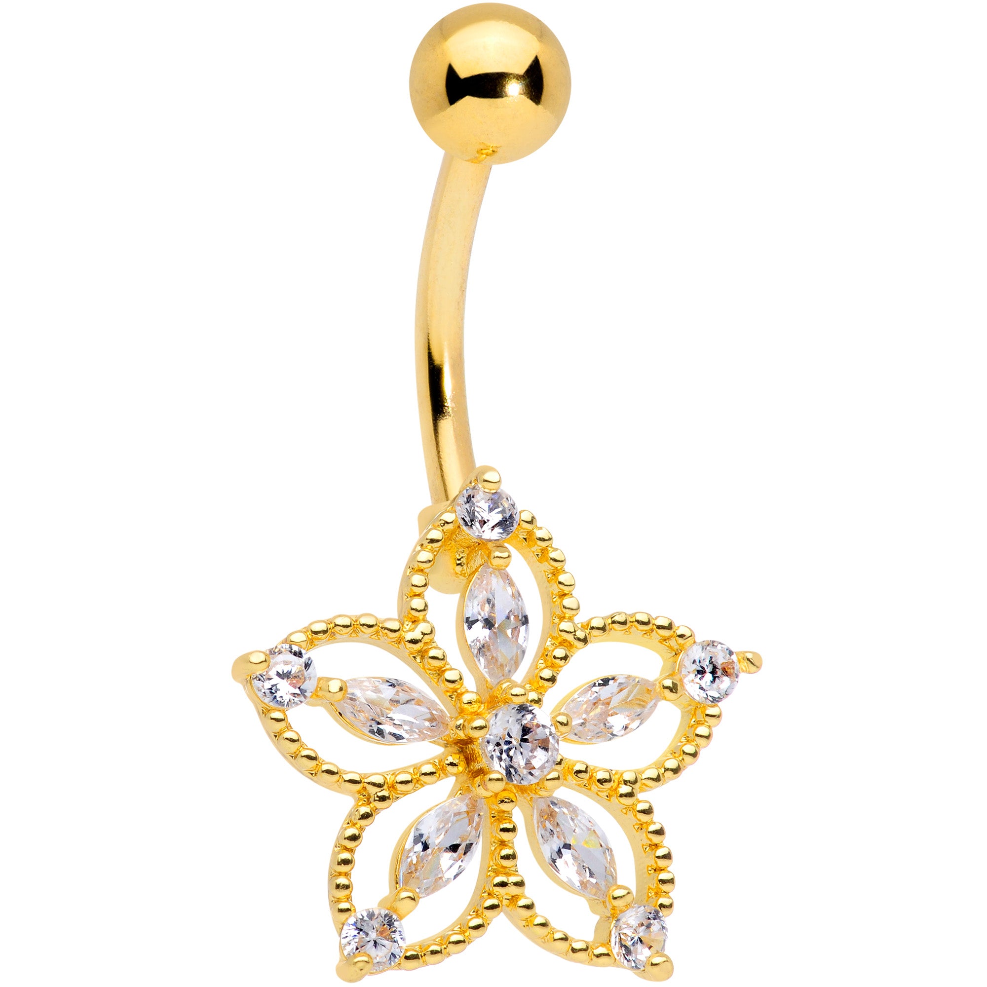 Color CZ Gem Gold Tone Airy Flower Belly Ring