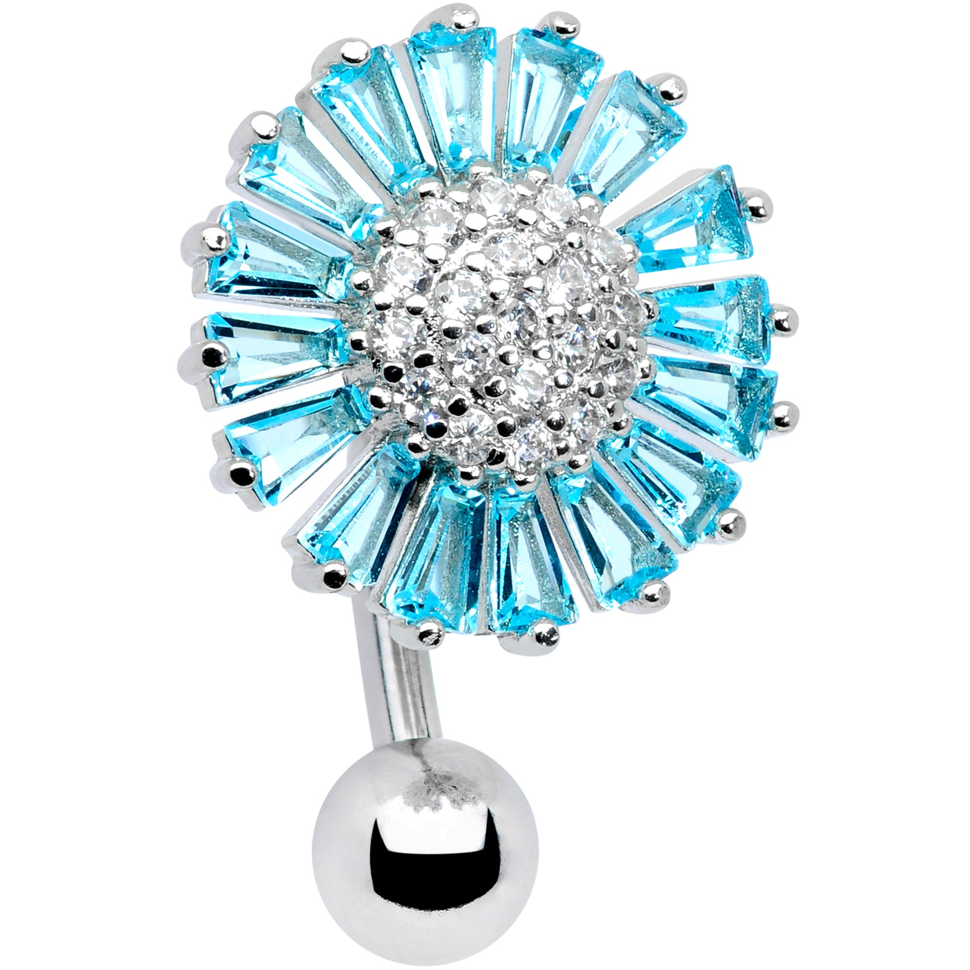 Aqua Clear CZ Gem Sunflower Reversible Belly Ring