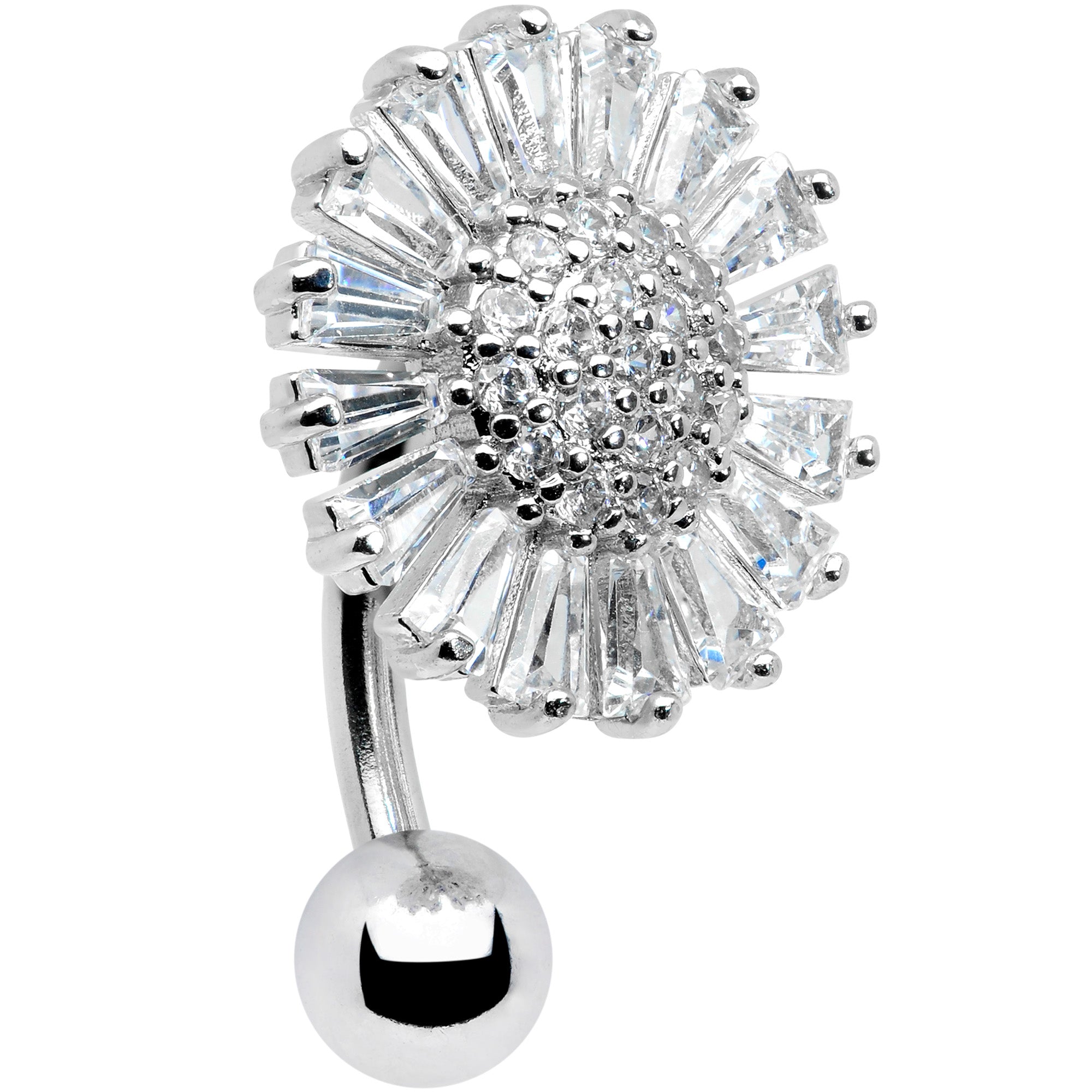 Clear CZ Gem Sunflower Reversible Belly Ring