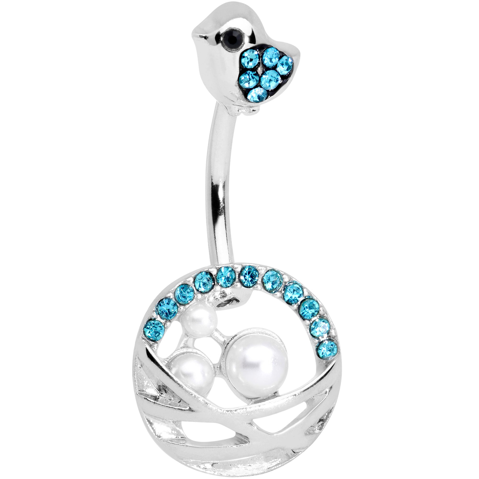 Aqua Gem Chick Basket of Eggs Belly Ring