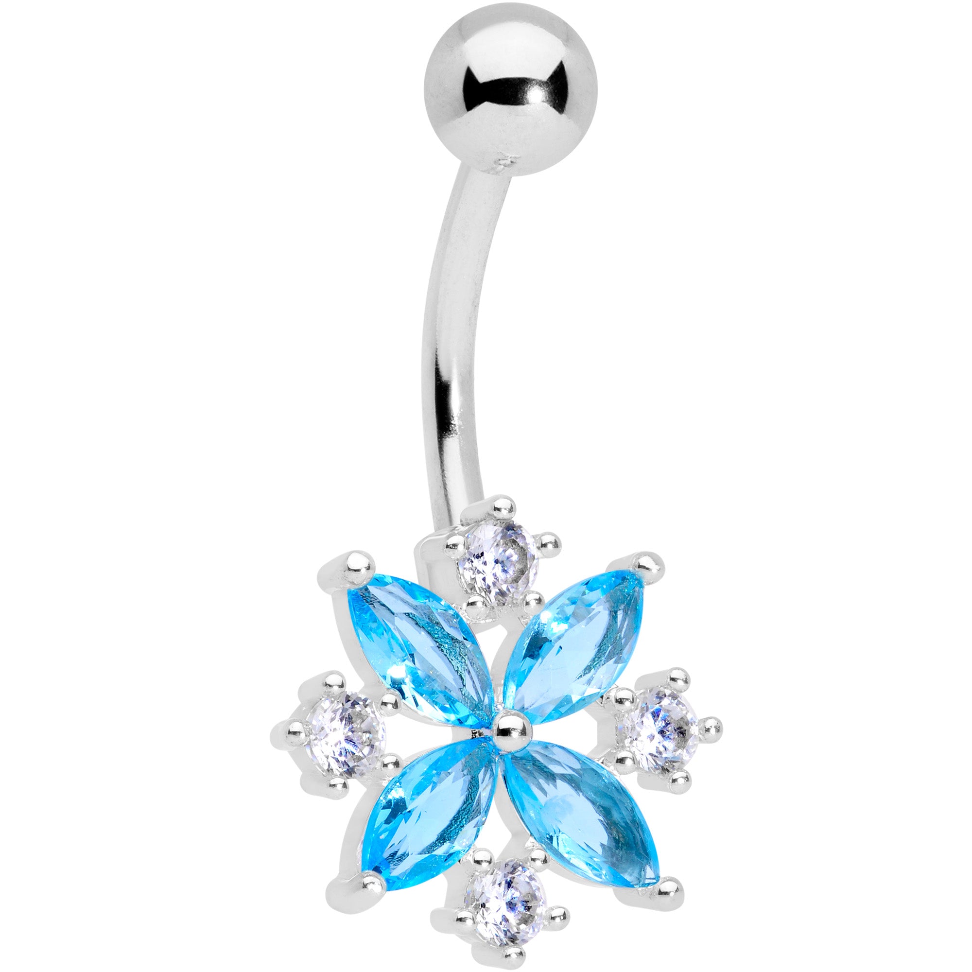 Aqua Clear CZ Gem Star Burst Belly Ring