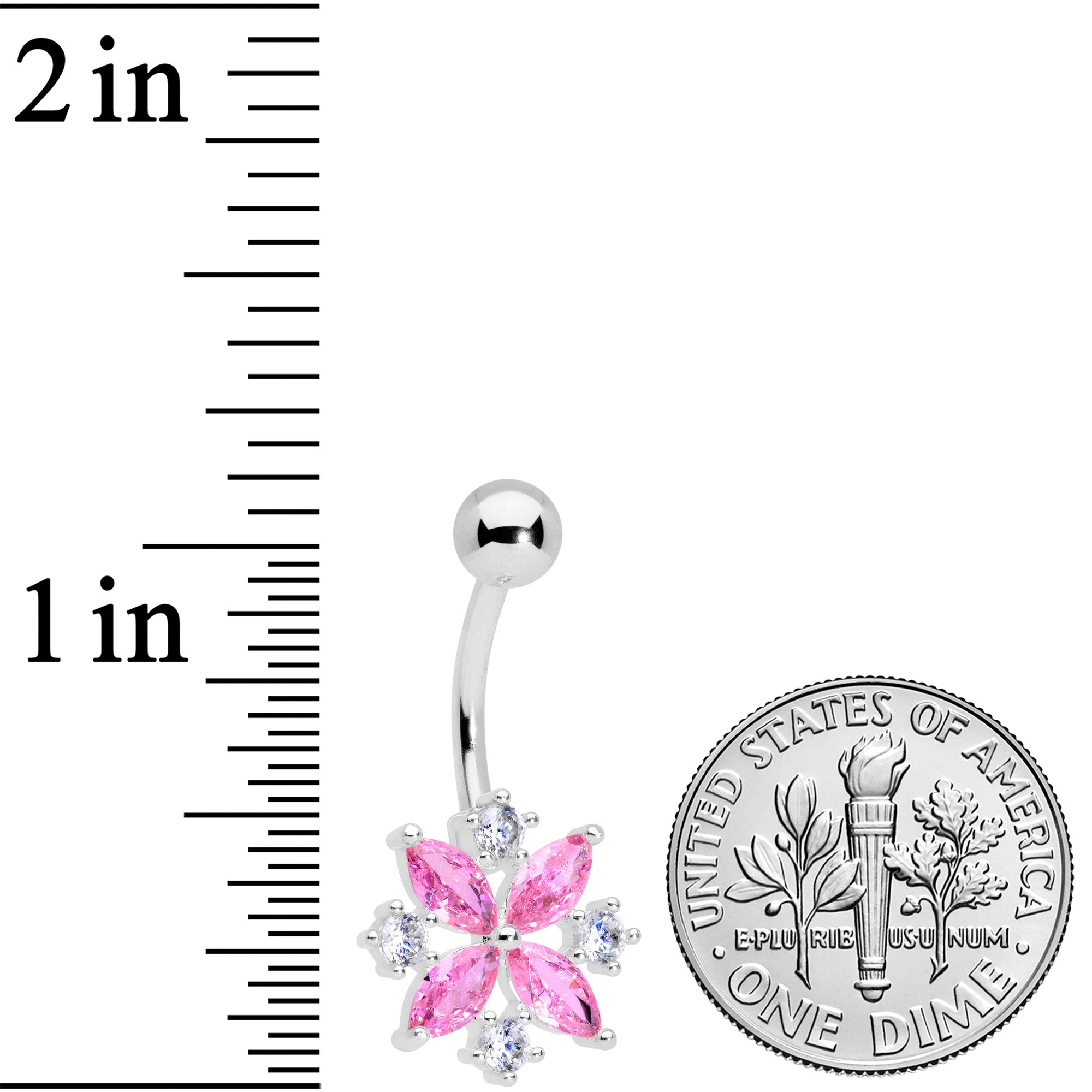 Pink Clear CZ Gem Star Burst Belly Ring