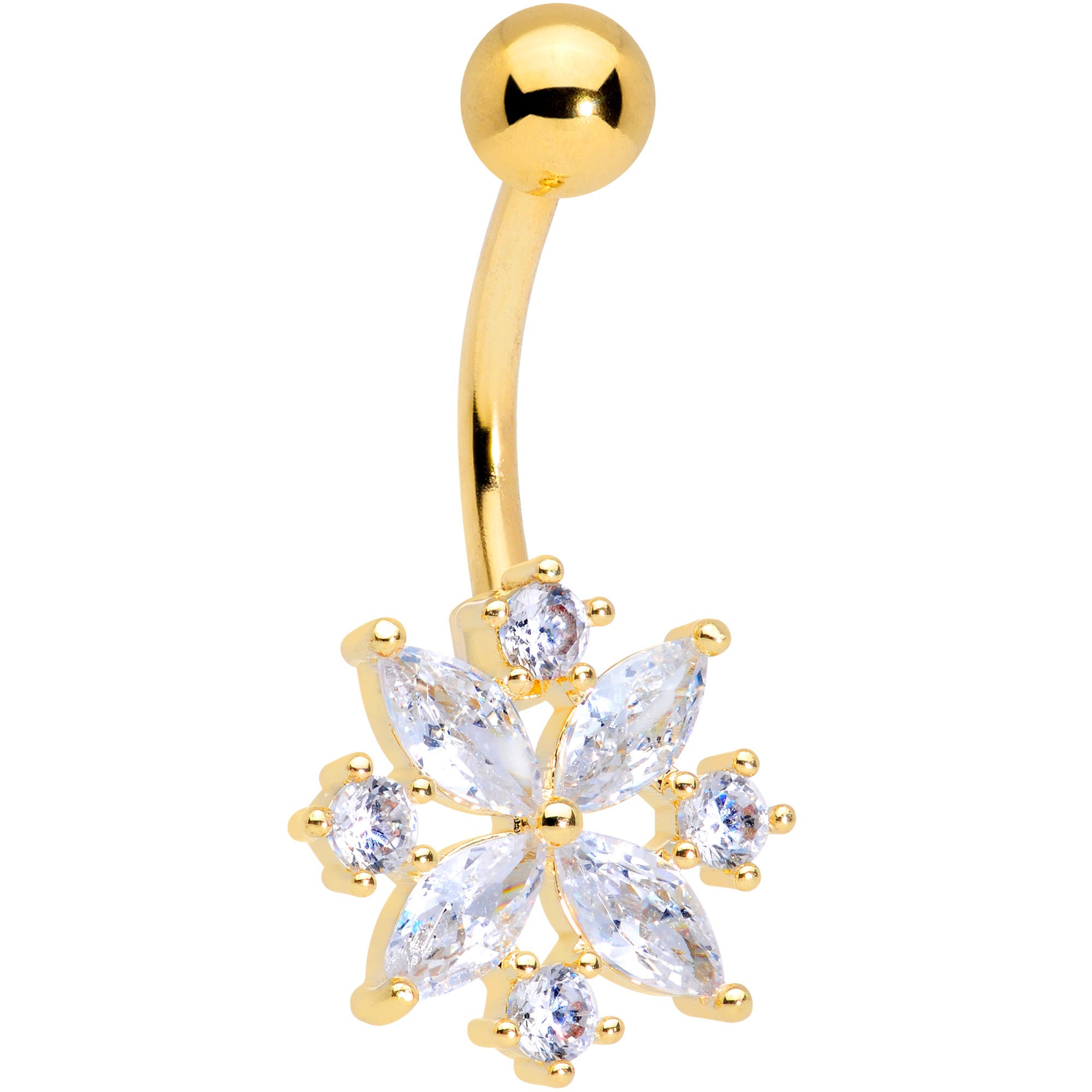 Clear CZ Gem Gold Tone Star Burst Belly Ring