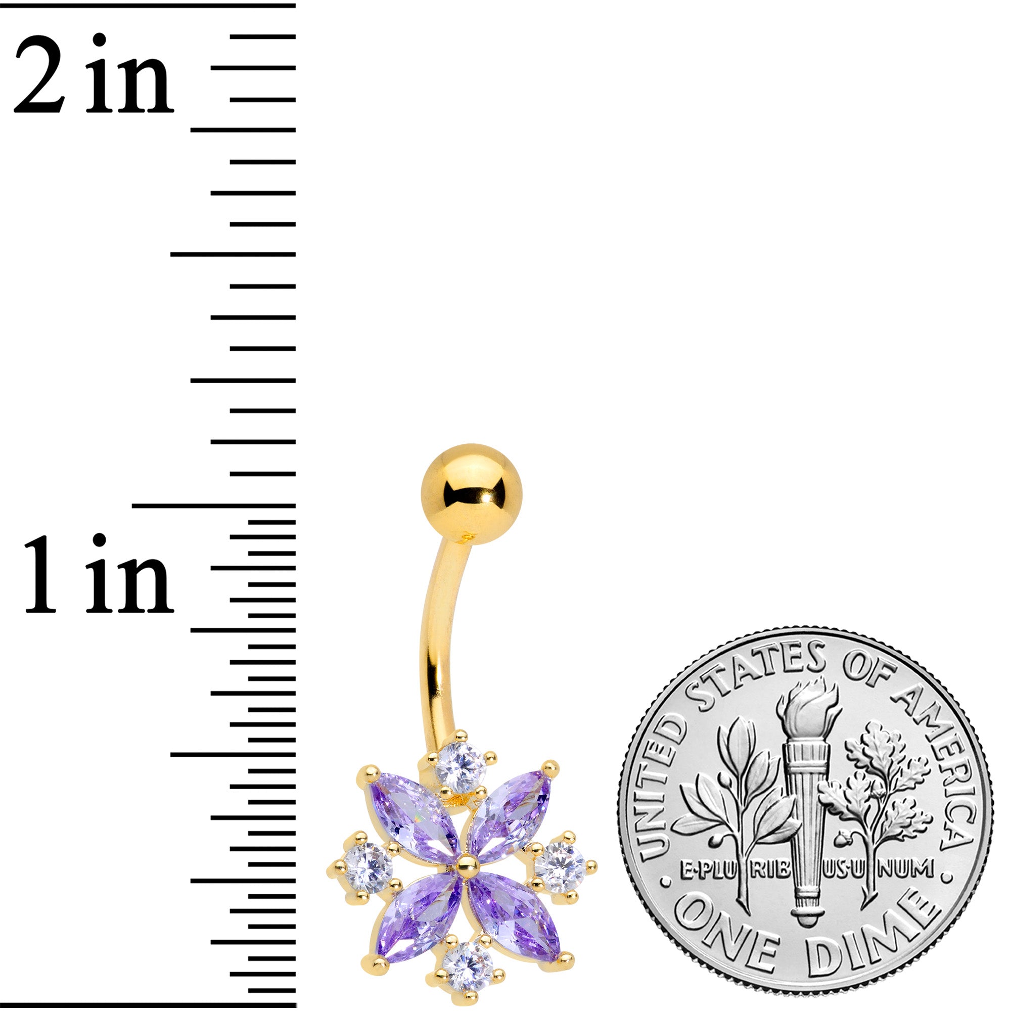 Purple Clear CZ Gem Gold Tone Star Burst Belly Ring