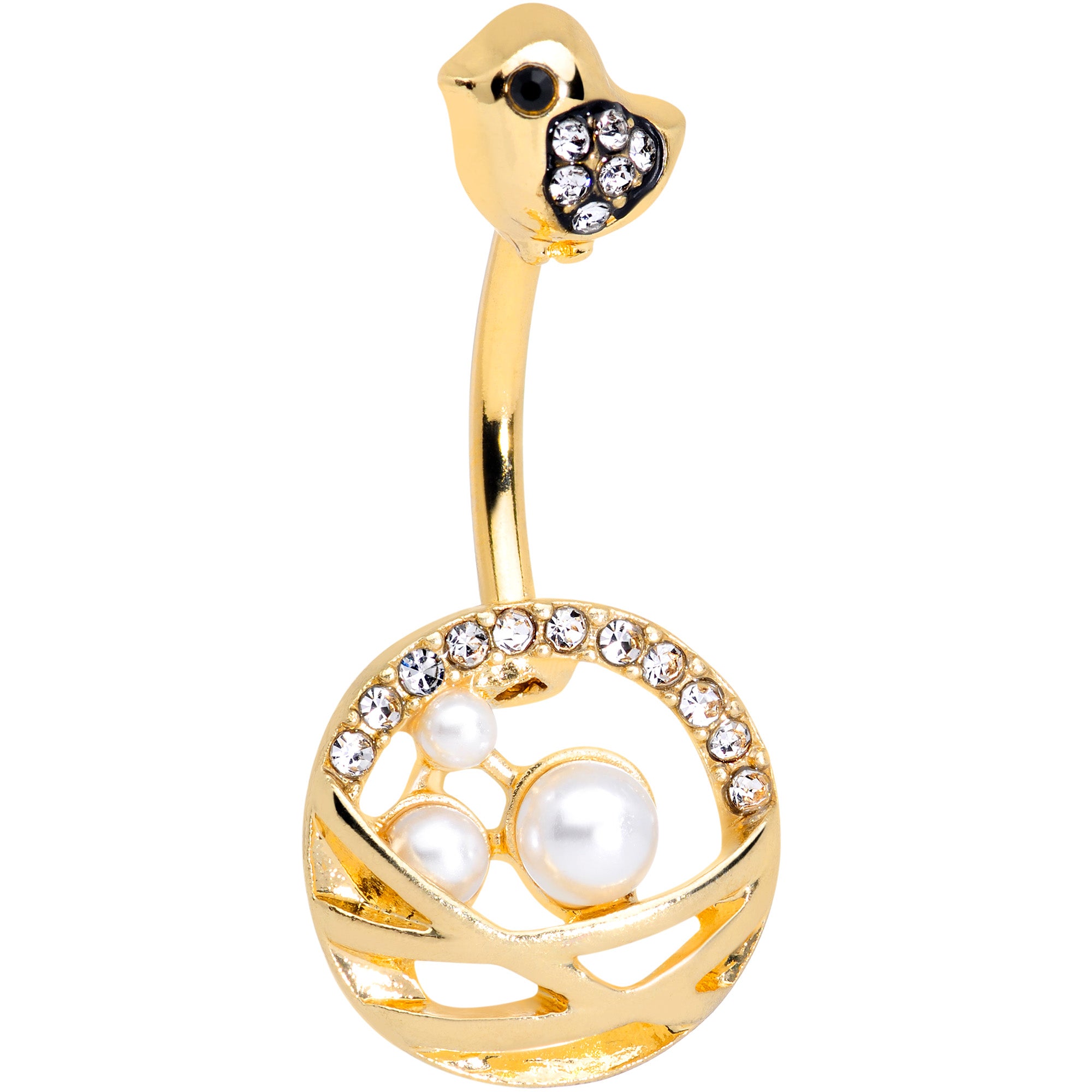 Clear Gem Gold Tone Chick Basket of Eggs Belly Ring