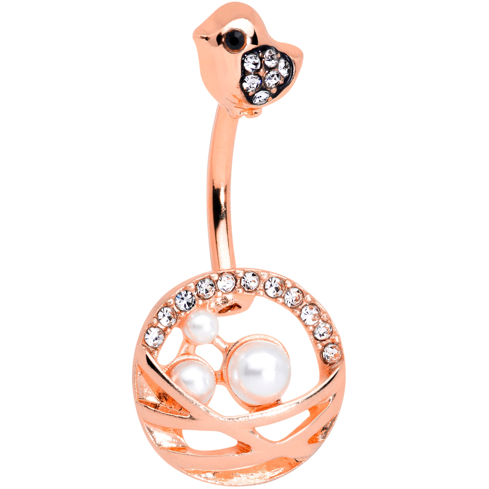 Clear Gem Rose Gold Tone Chick Basket of Eggs Belly Ring