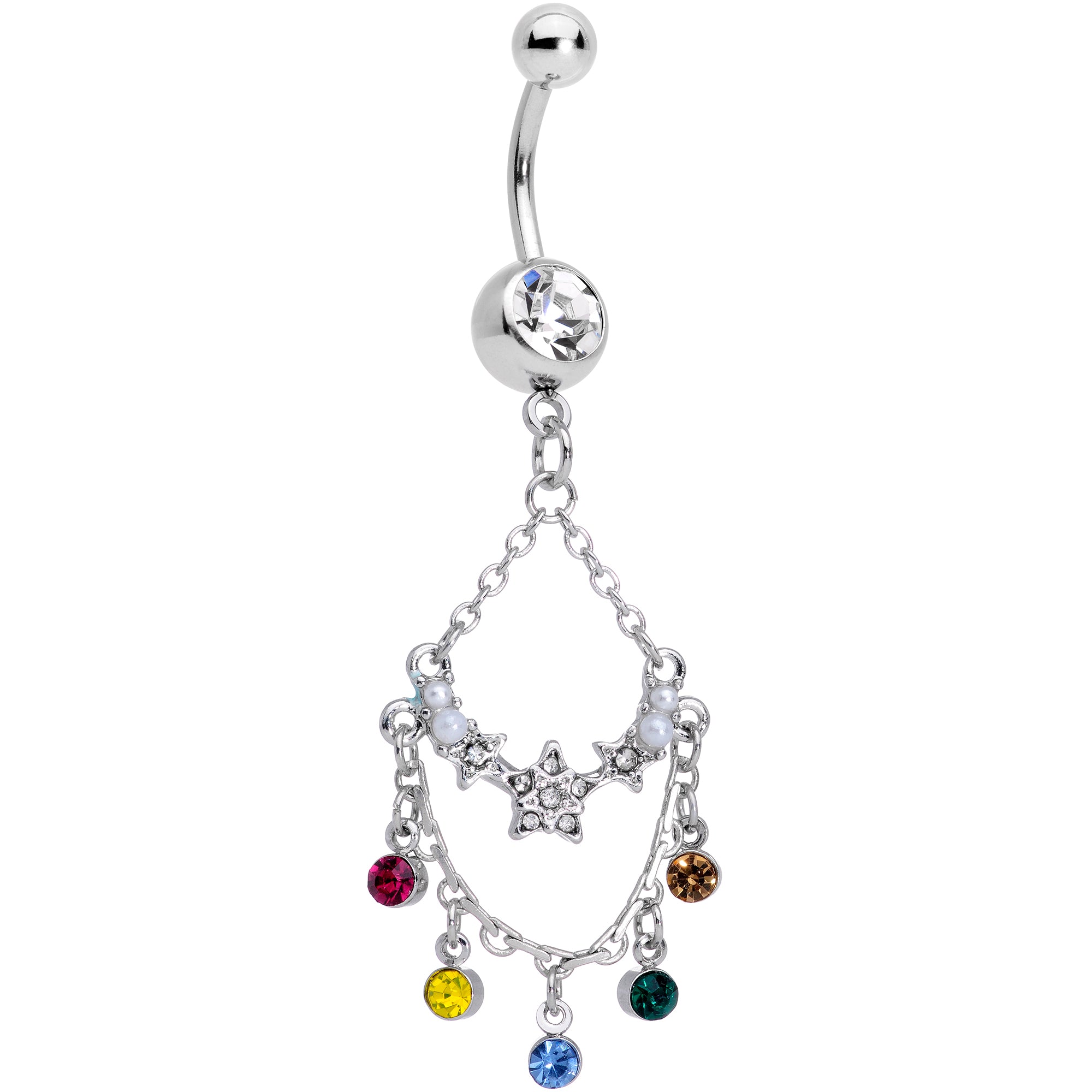 Multicolor Gem Star Chandelier Dangle Belly Ring