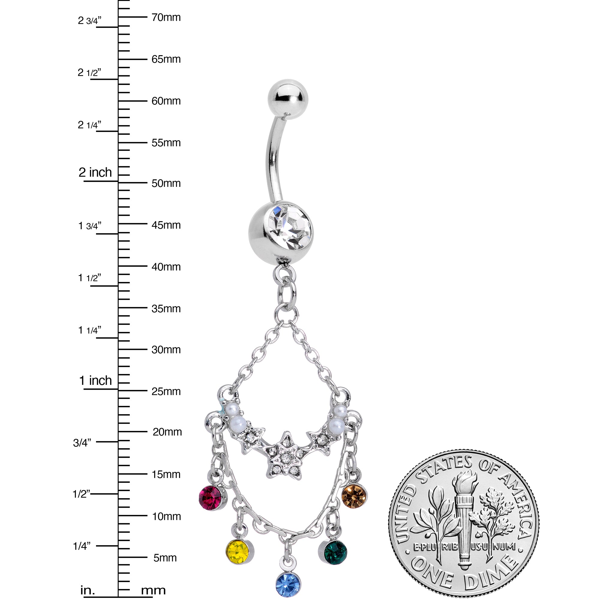 Multicolor Gem Star Chandelier Dangle Belly Ring