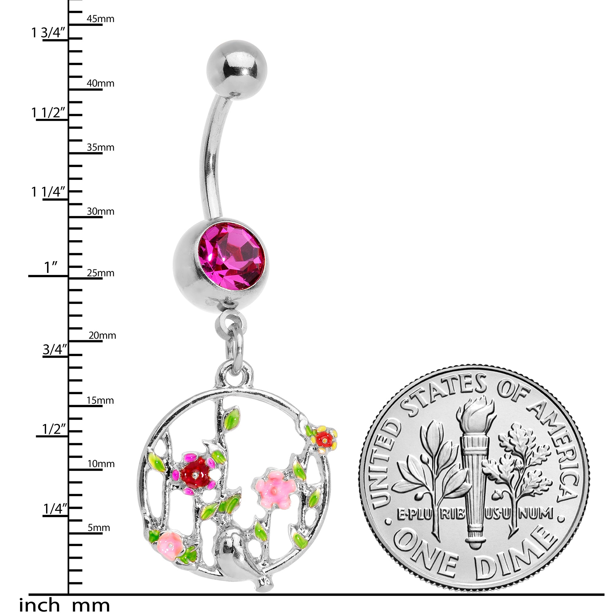 Pink Gem Floral Circle Dangle Belly Ring