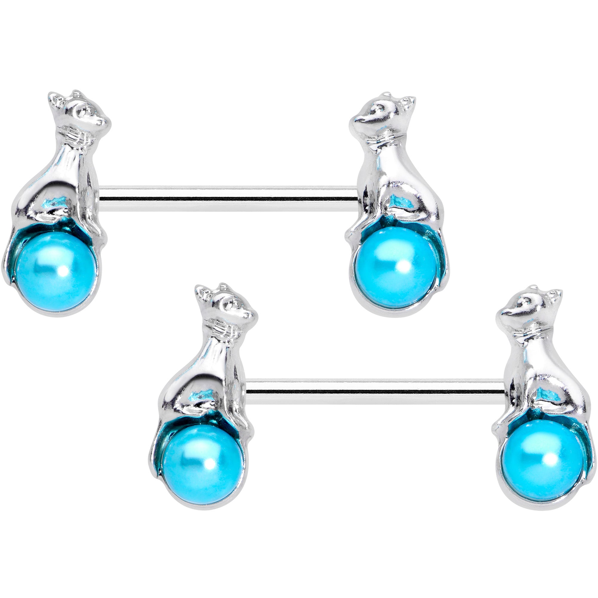 14 Gauge 9/16 Aqua Orb Baby Bear Barbell Nipple Ring Set