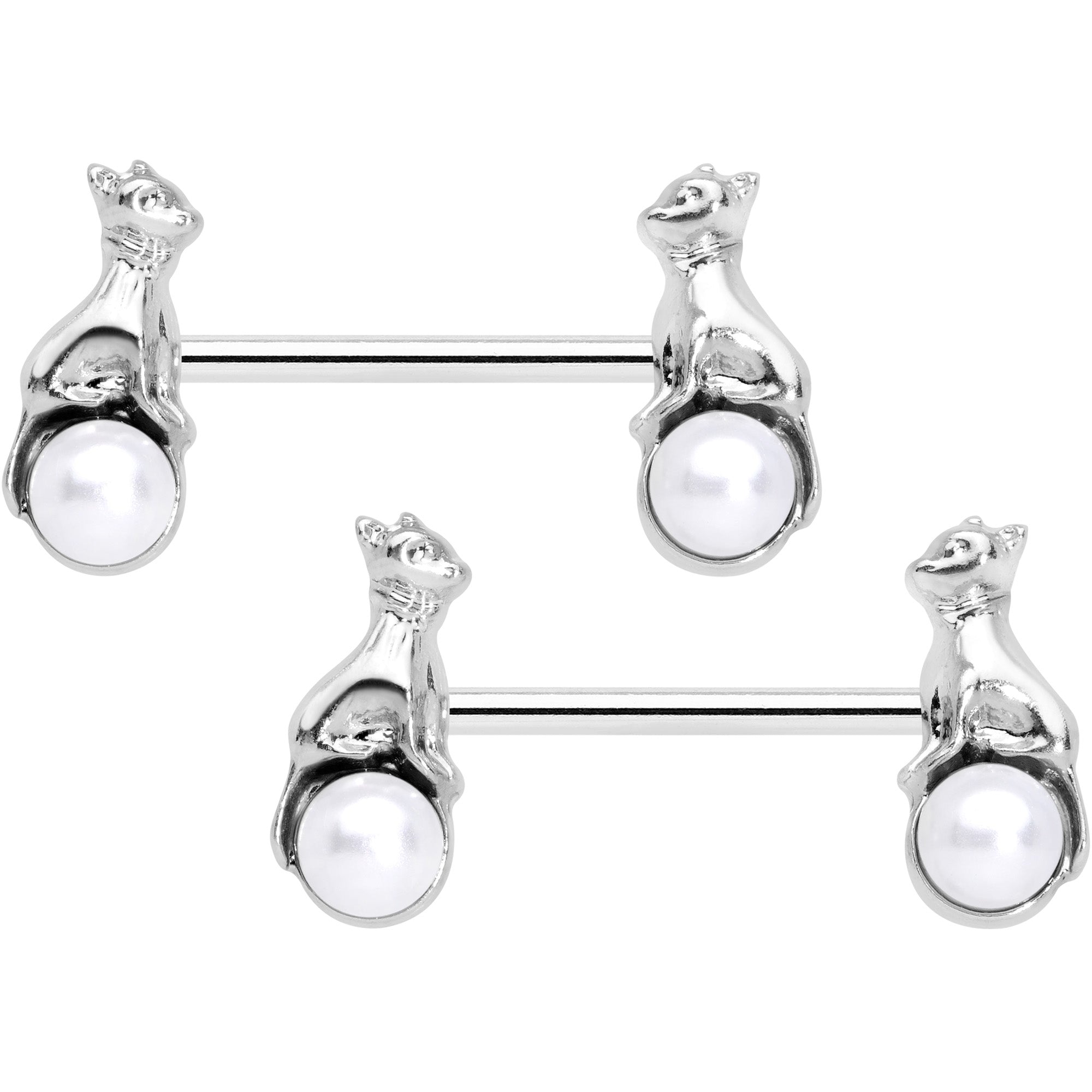 14 Gauge 9/16 White Orb Baby Bear Barbell Nipple Ring Set