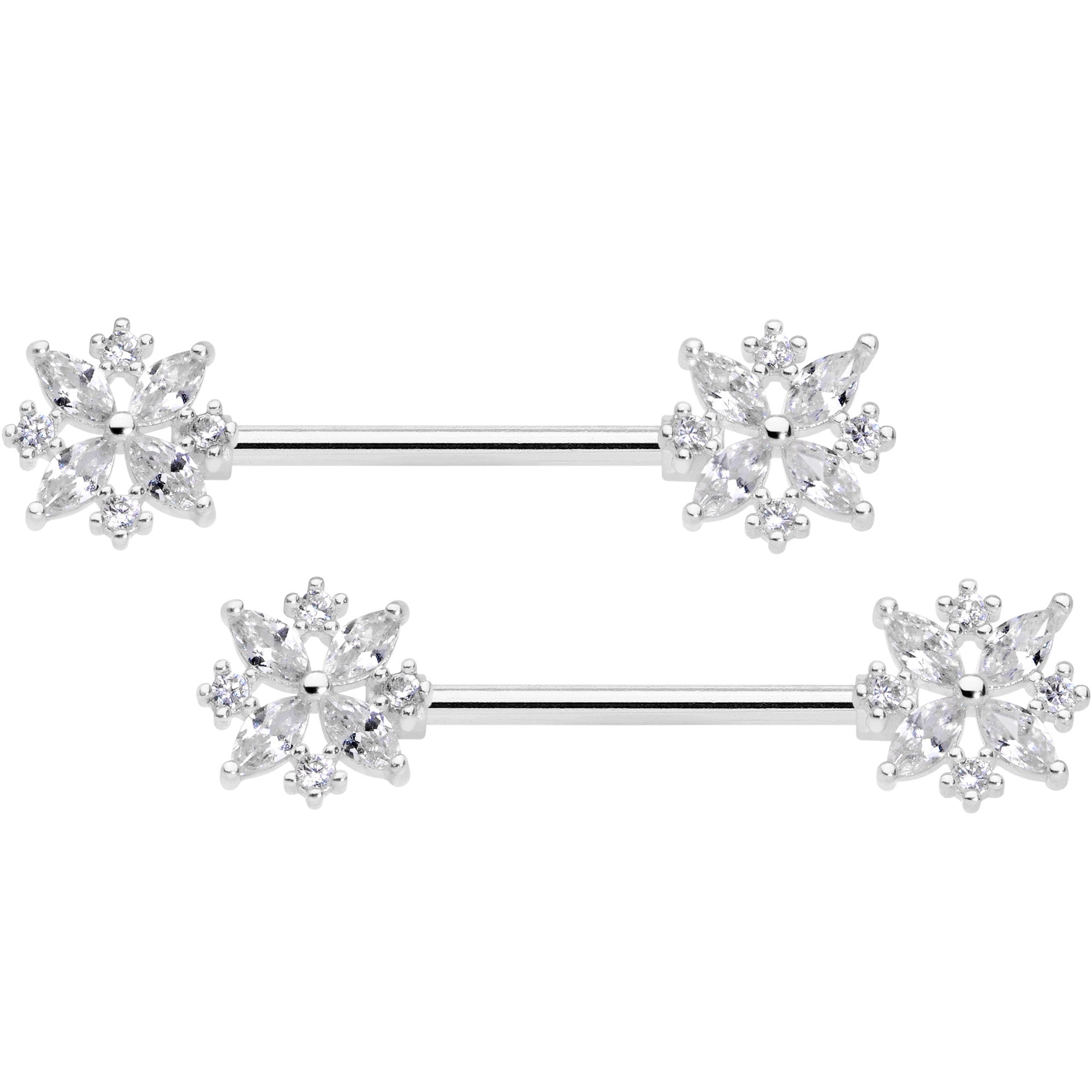 14 Gauge 5/8 Clear CZ Gem Star Burst Barbell Nipple Ring Set