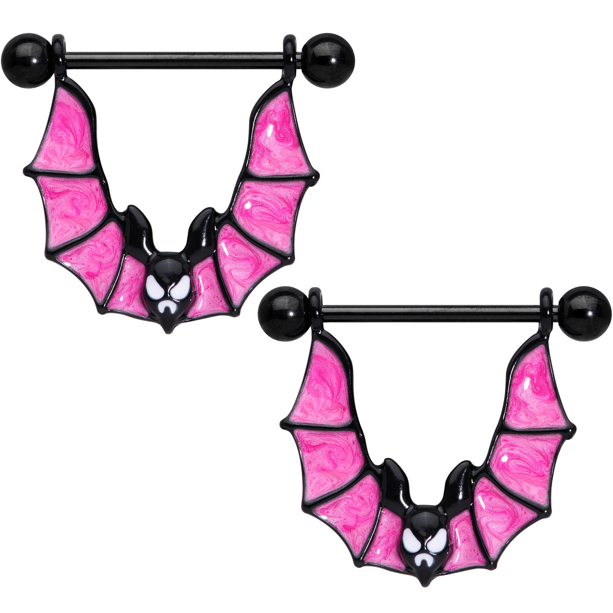 14 Gauge 3/4 Black Pinkish Bats Halloween Nipple Shield Set