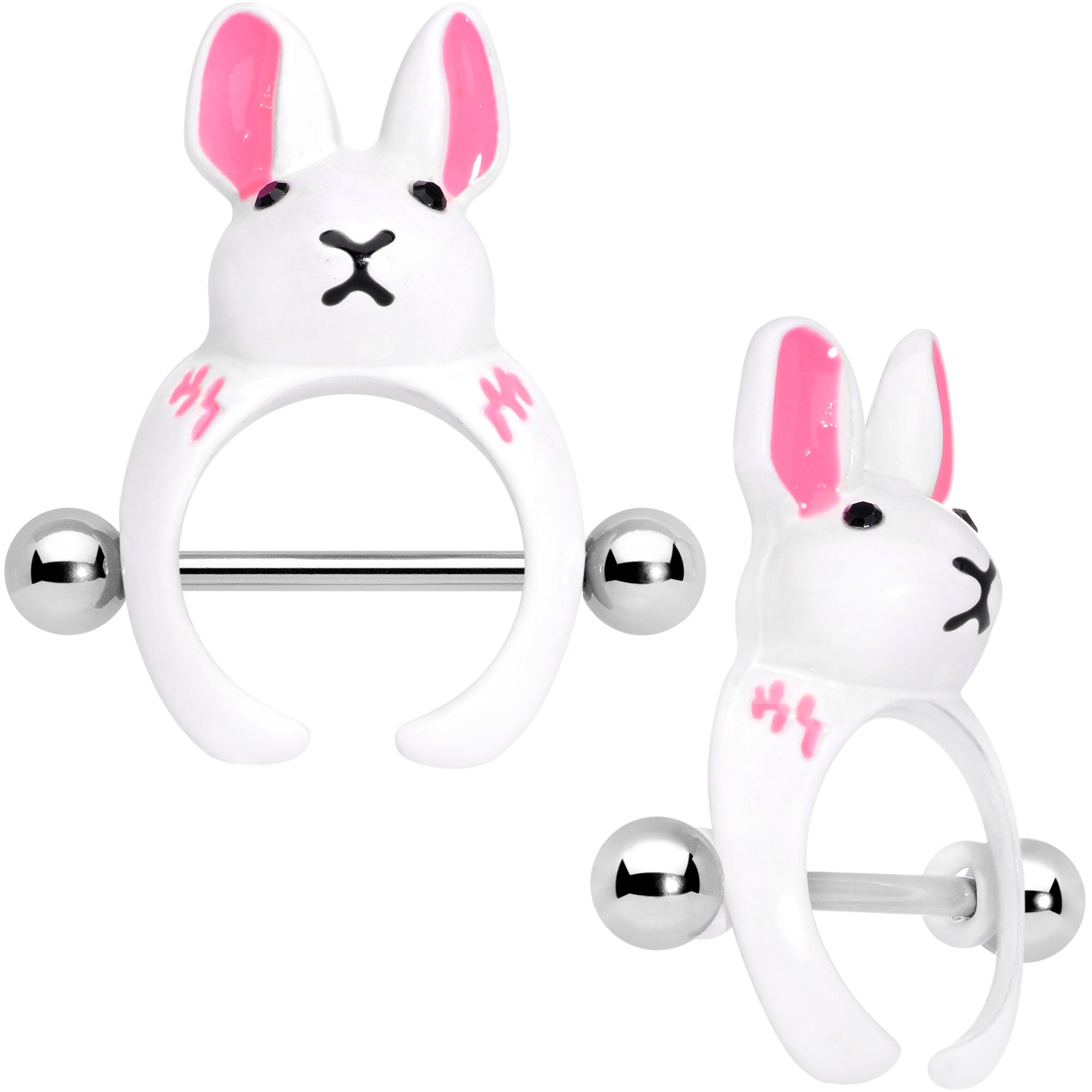 14 Gauge 9/16 White Rabbit Easter Nipple Shield Set