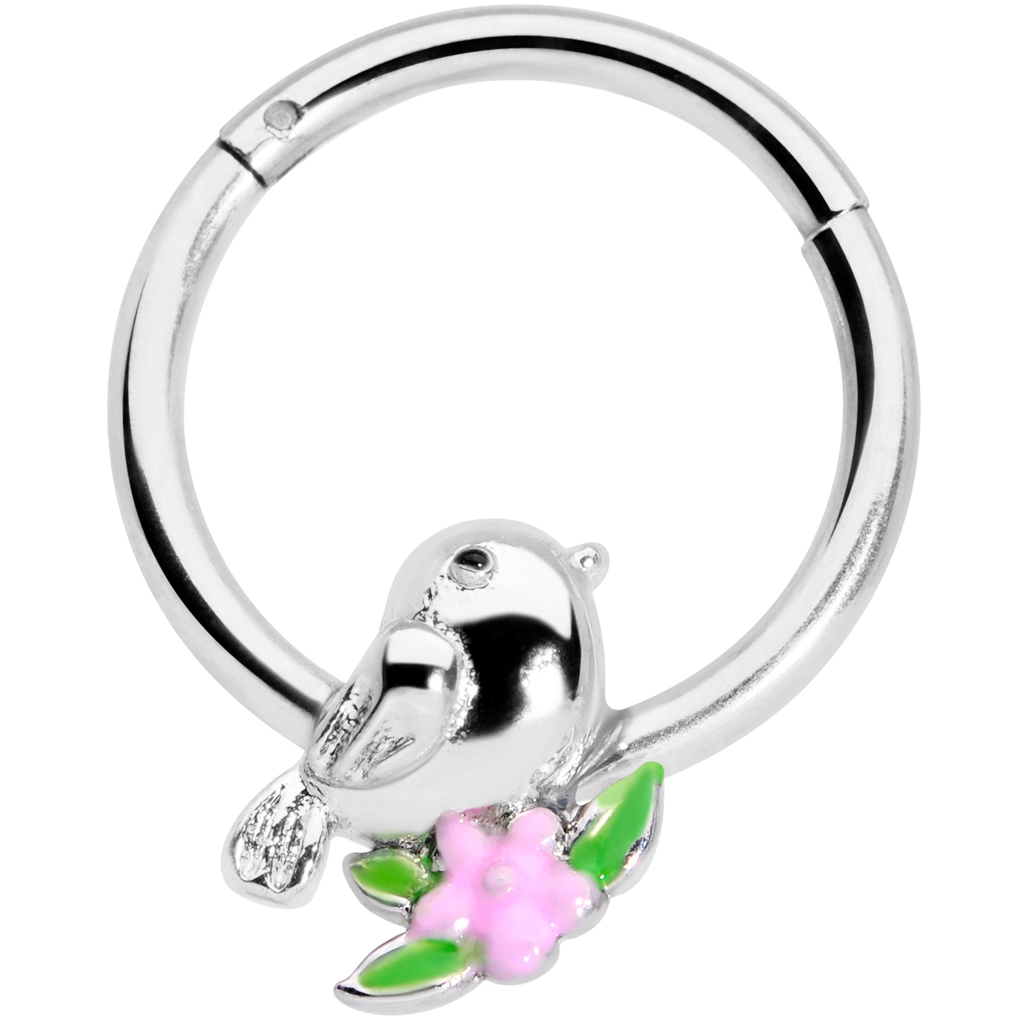 16 Gauge 3/8 Bird Pink Flower Hinged Segment Ring