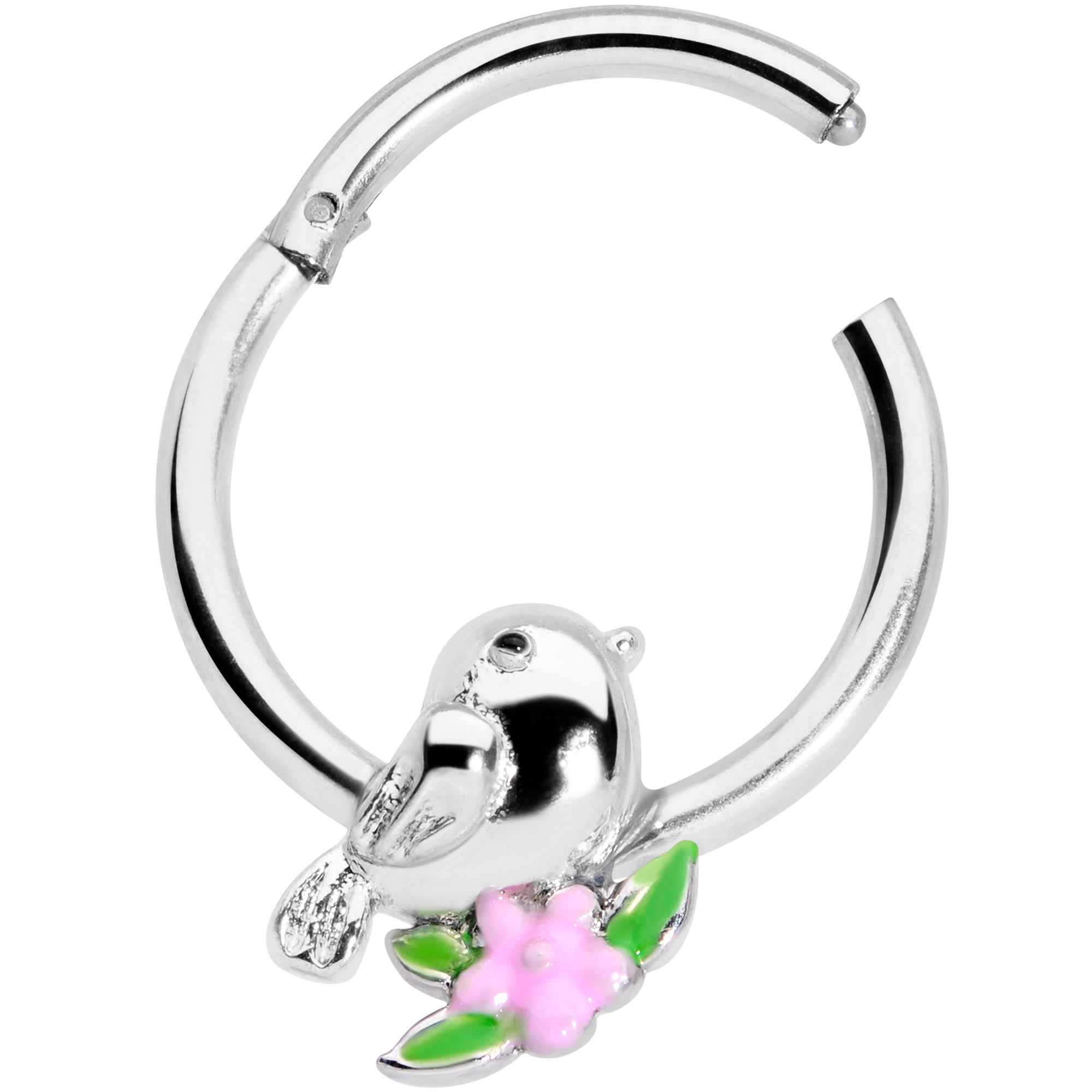 16 Gauge 3/8 Bird Pink Flower Hinged Segment Ring