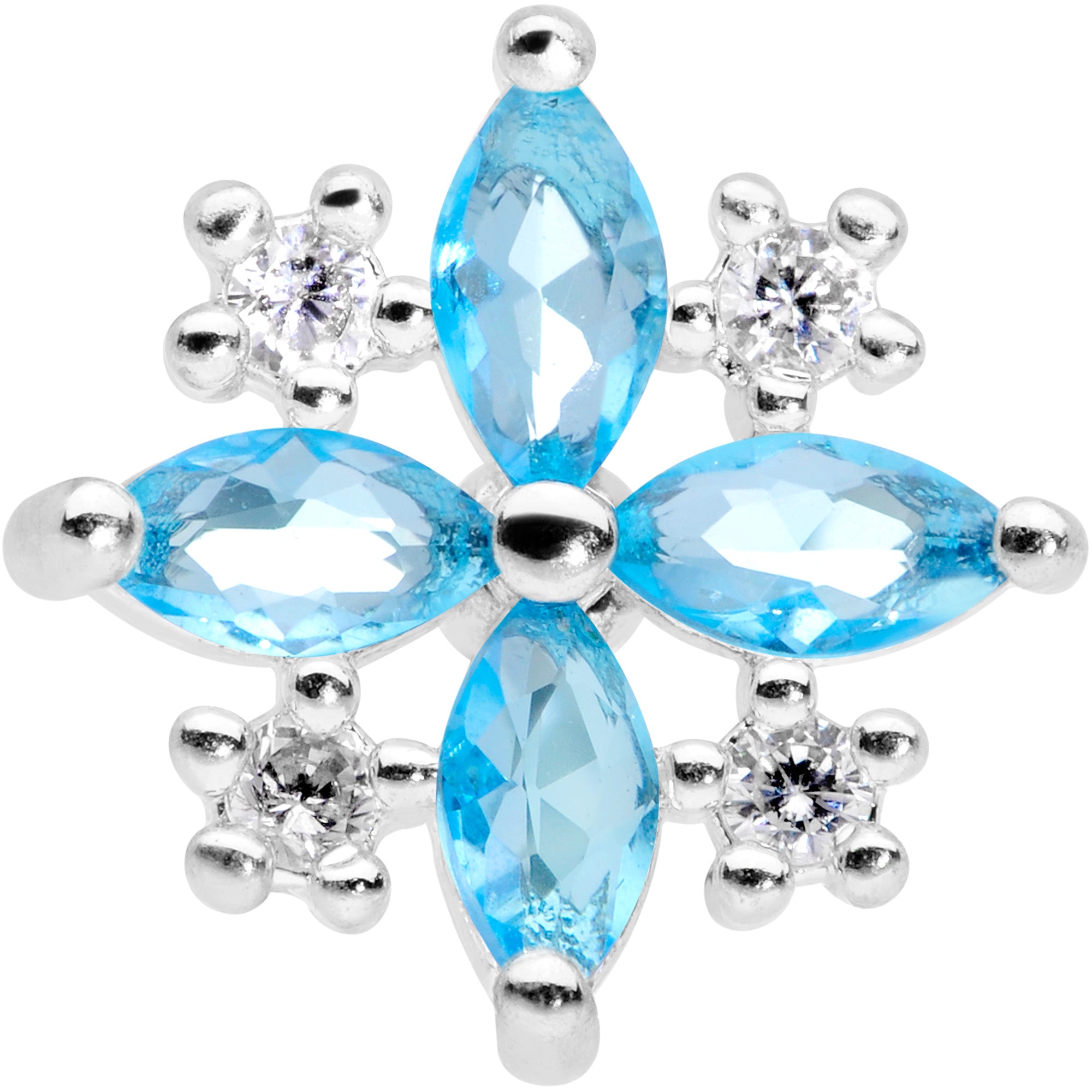 16 Gauge 1/4 Clear Aqua CZ Gem Star Burst Cartilage Tragus