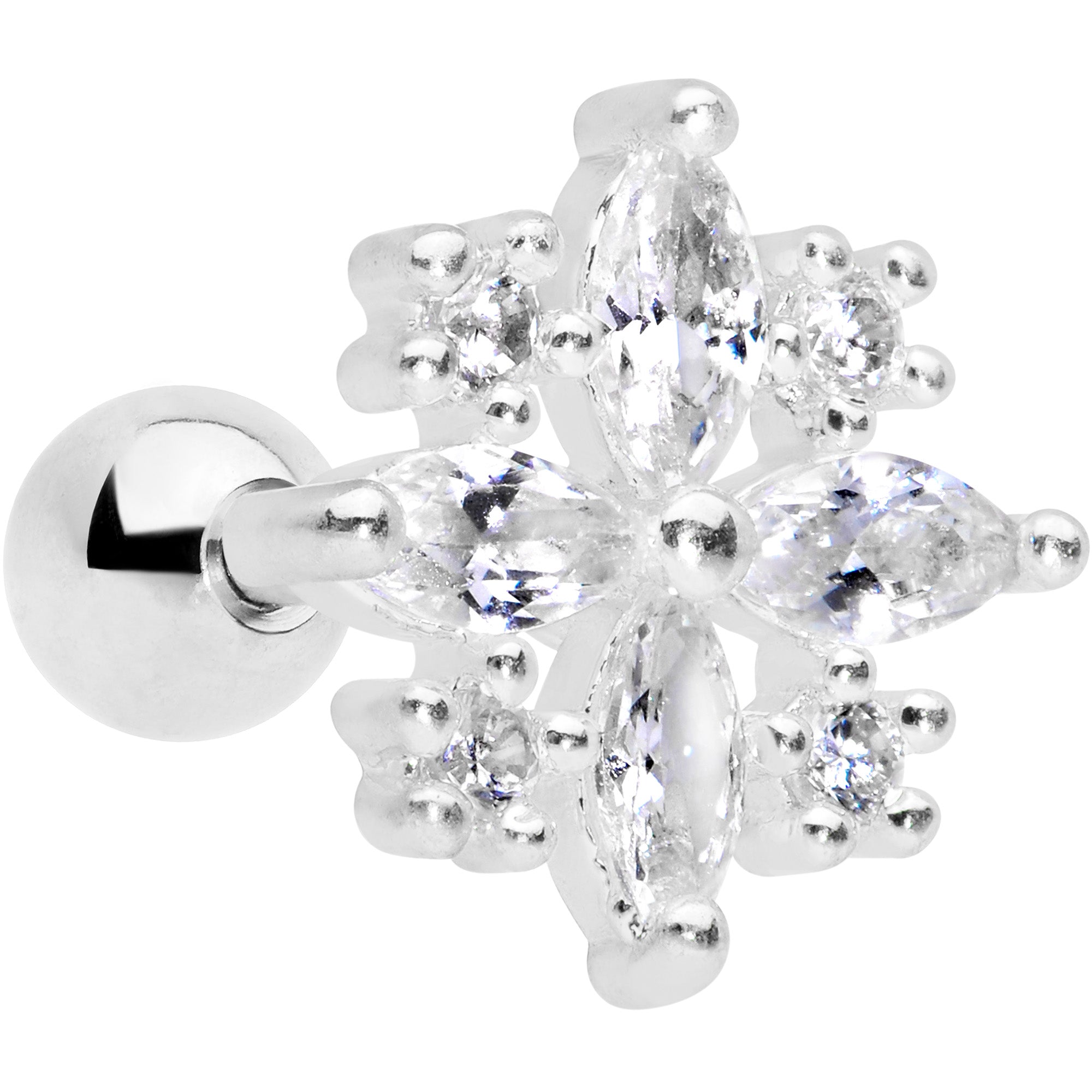 16 Gauge 1/4 Clear CZ Gem Star Burst Cartilage Tragus