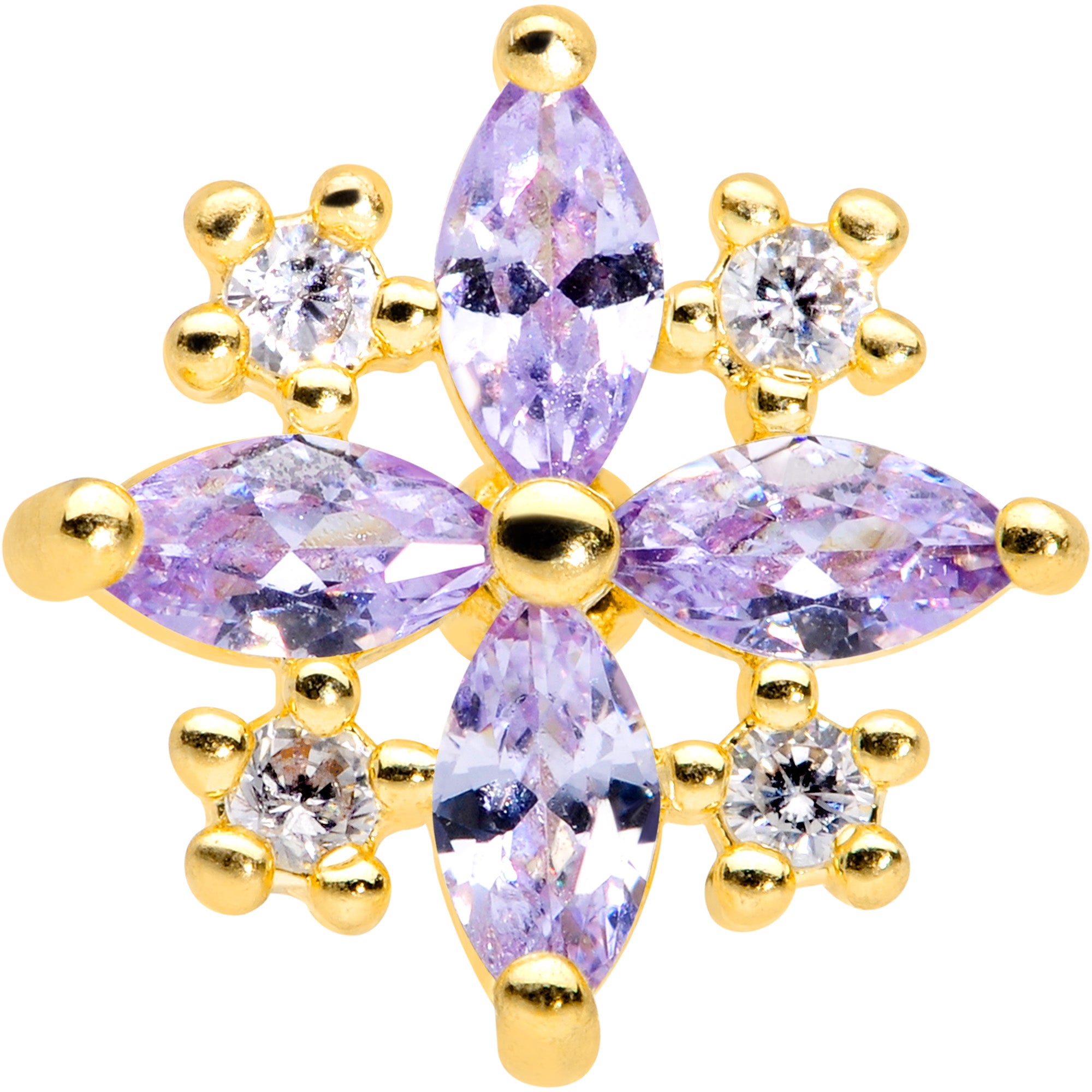 16 Gauge 1/4 Clear Purple CZ Gem Gold Tone Star Burst Cartilage Tragus