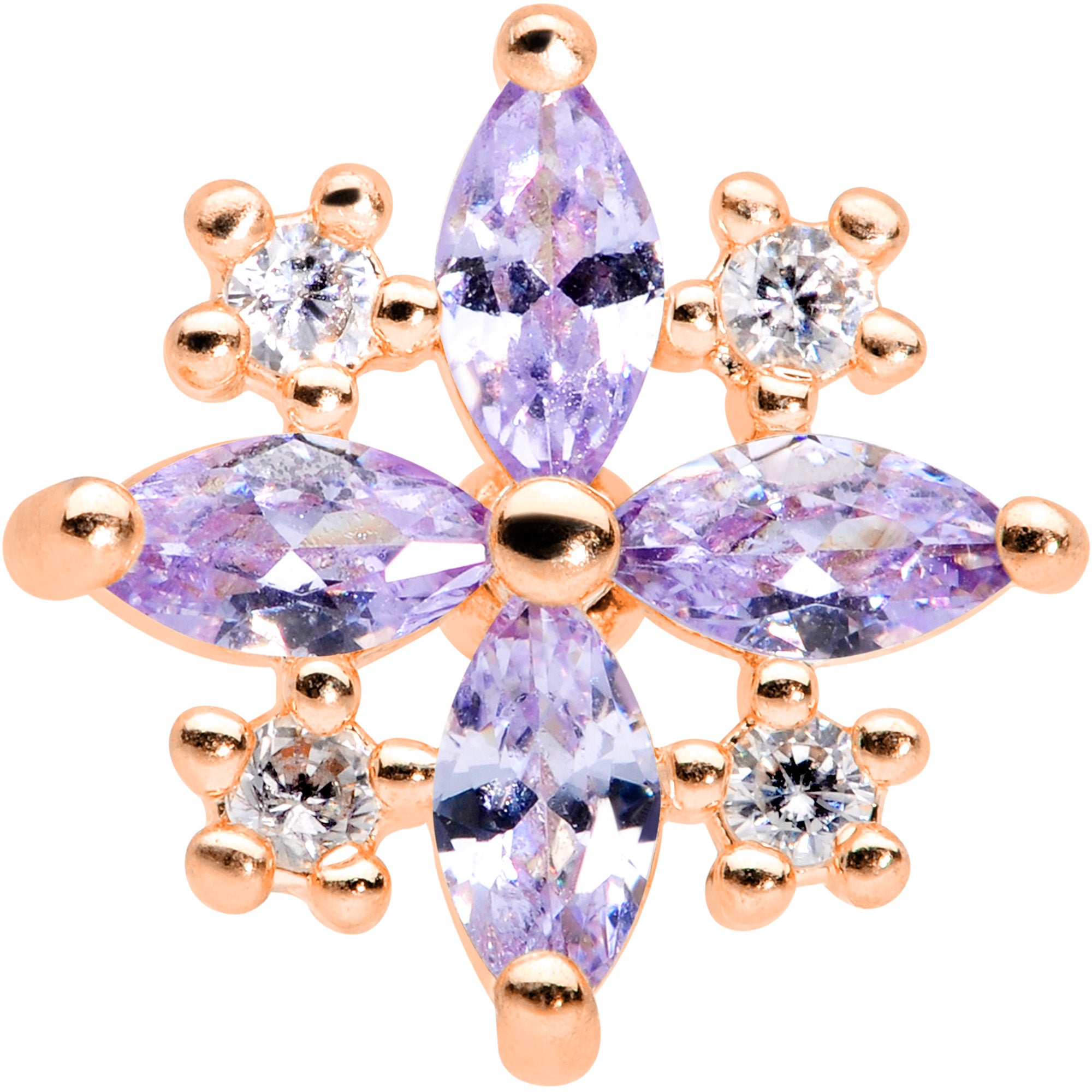 16 Gauge 1/4 Purple CZ Gem Rose Gold Tone Star Burst Cartilage Tragus