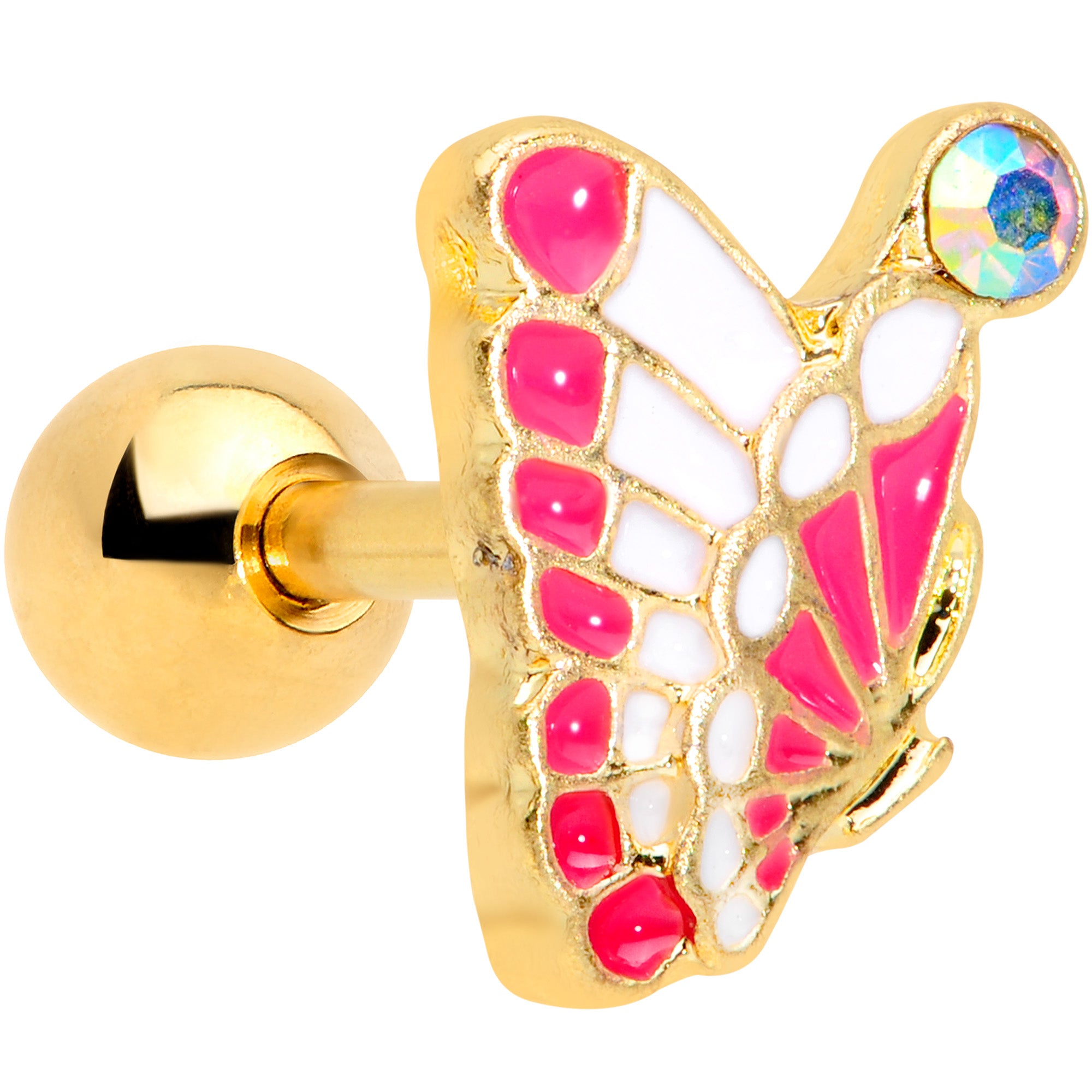 16 Gauge 1/4 Aurora Gem Gold Tone Butterfly Cartilage Tragus