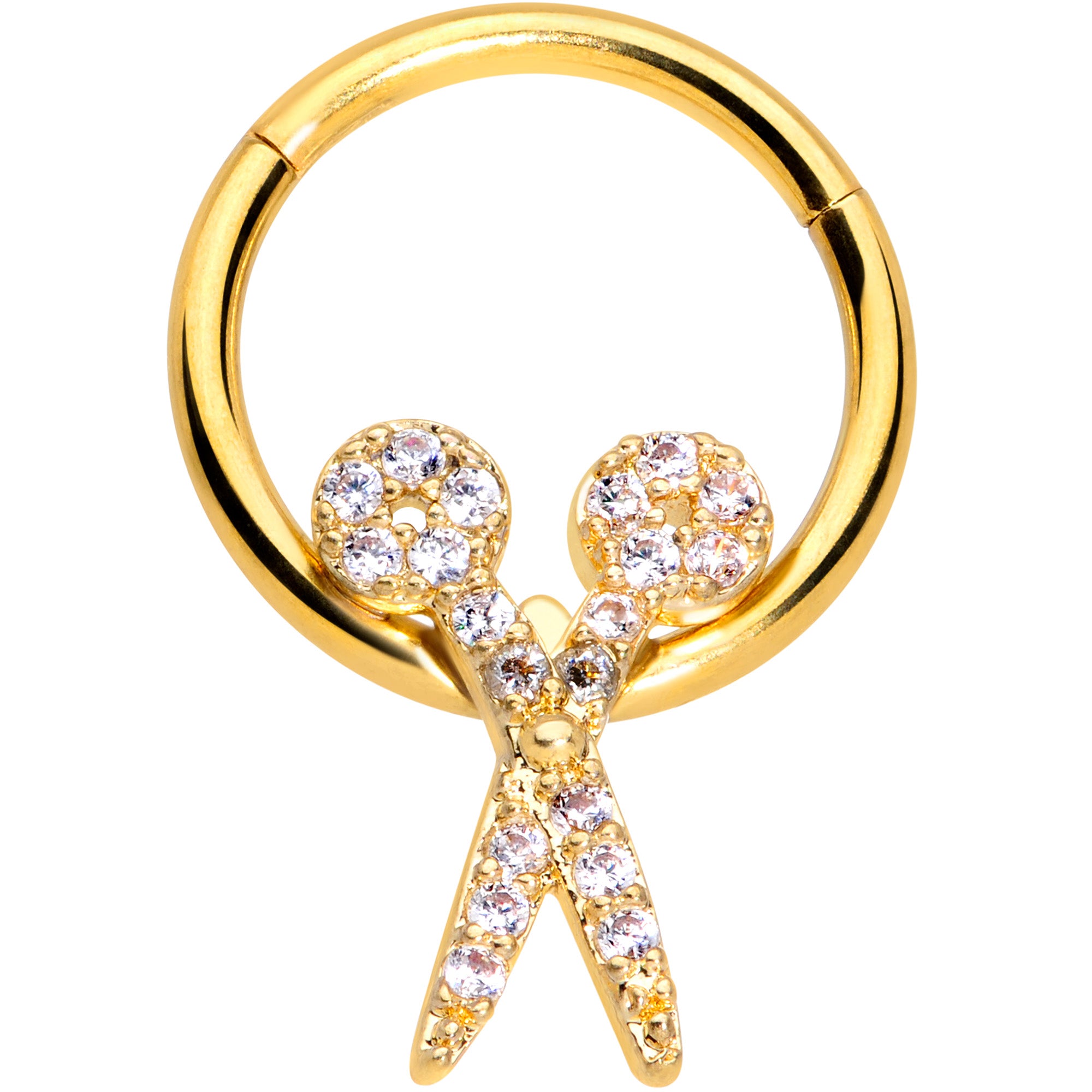 16 Gauge 3/8 Clear CZ Gem Gold Tone Scissors Hinged Segment Ring