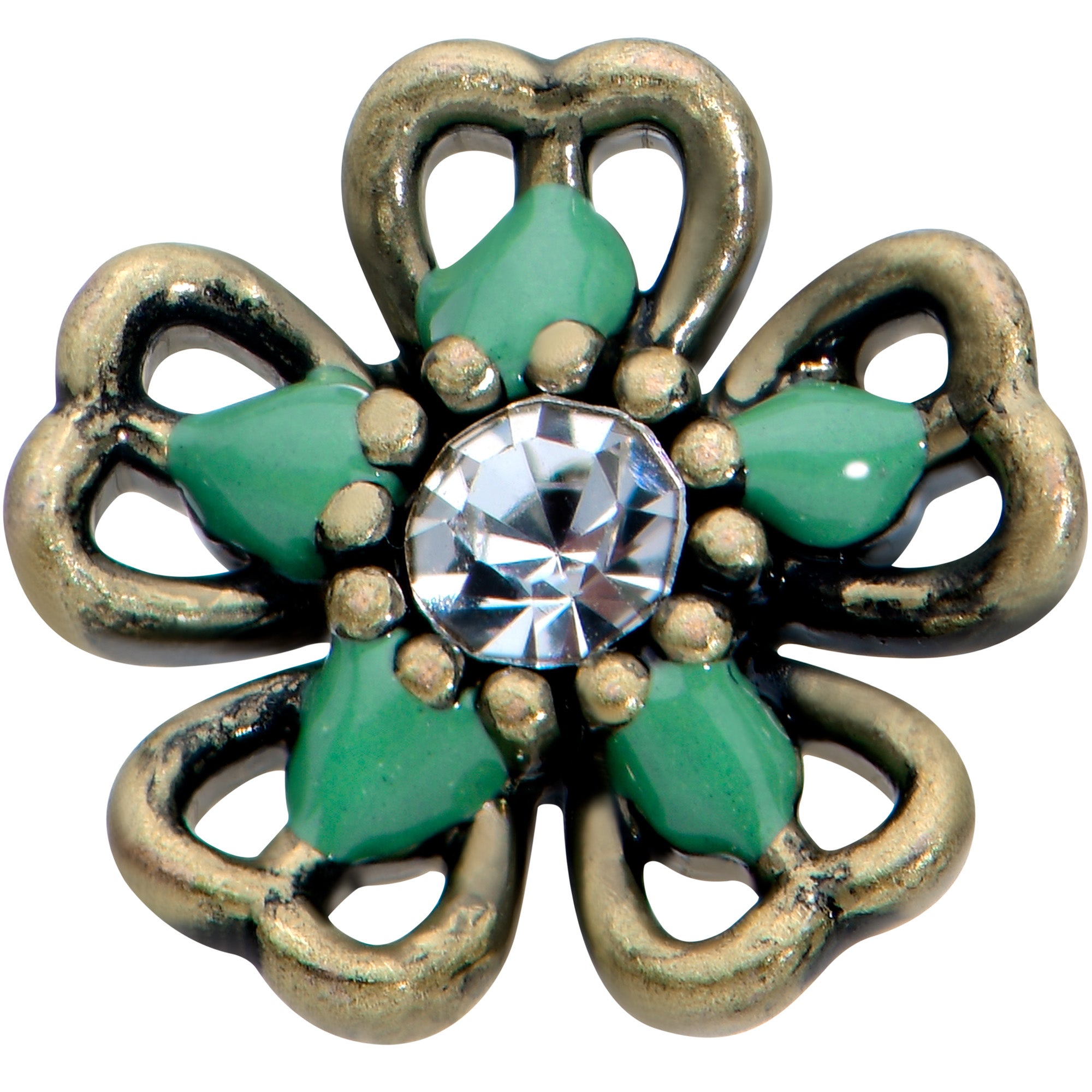 20 Gauge 7.5mm Gold Tone Green Flower St Patrick Day L Shape Nose Ring