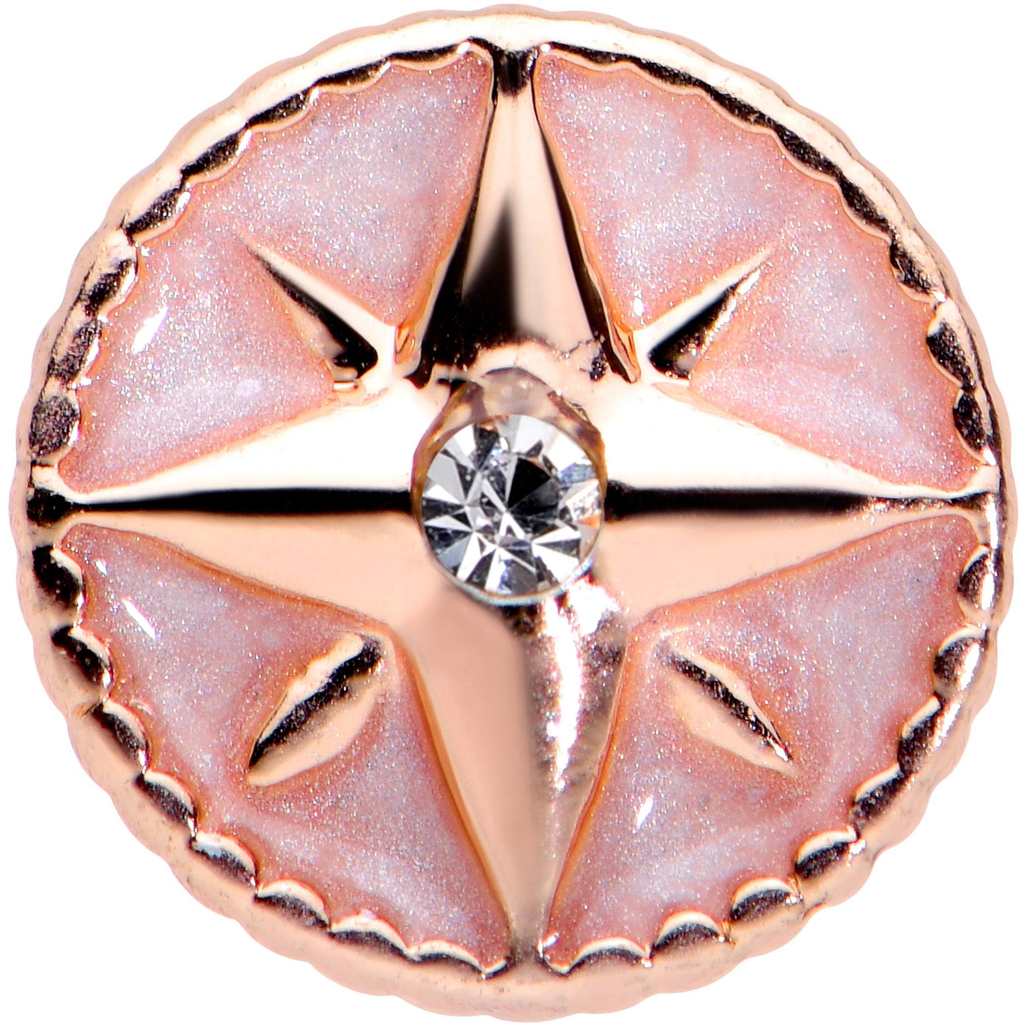 20 Gauge 7.5mm Clear Gem Rose Gold Tone Sailors Compass Nose Bone