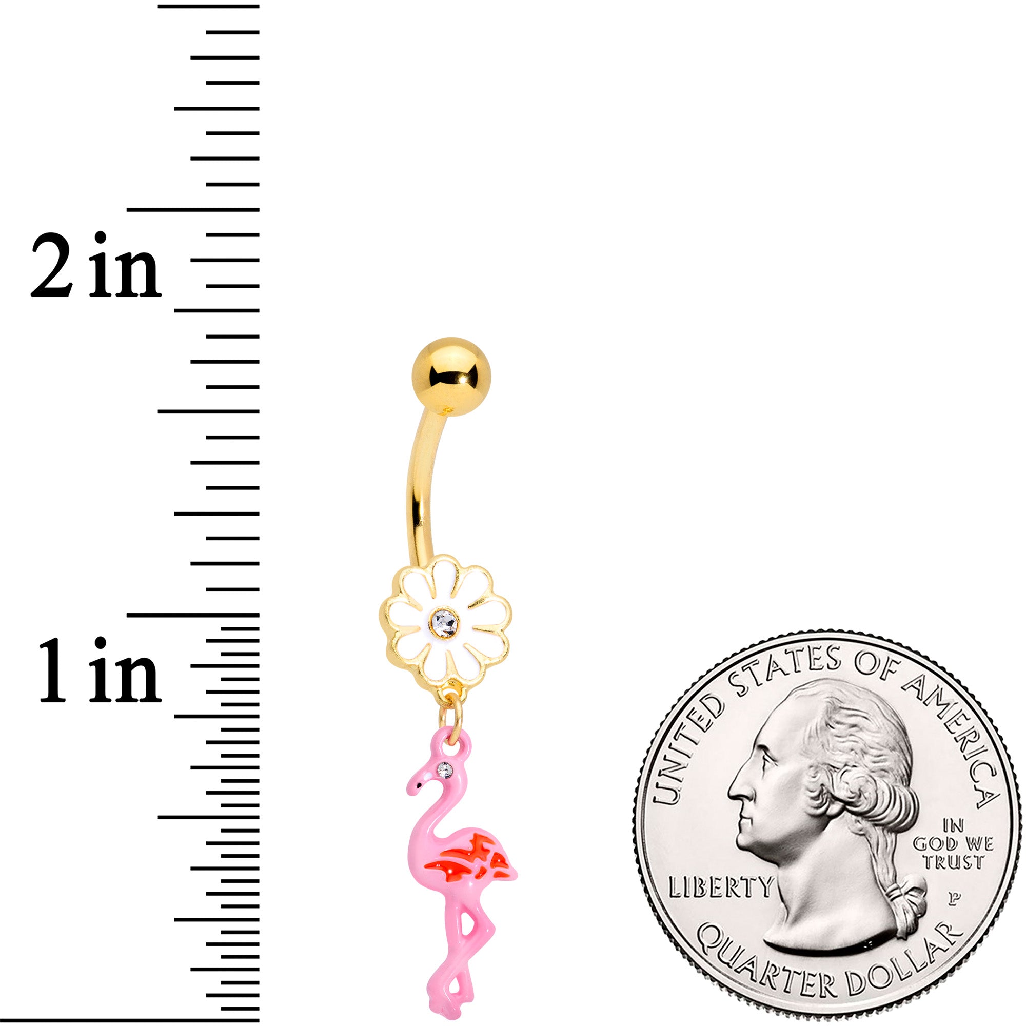 Clear Gem Gold Tone Flower Flamingo Dangle Belly Ring