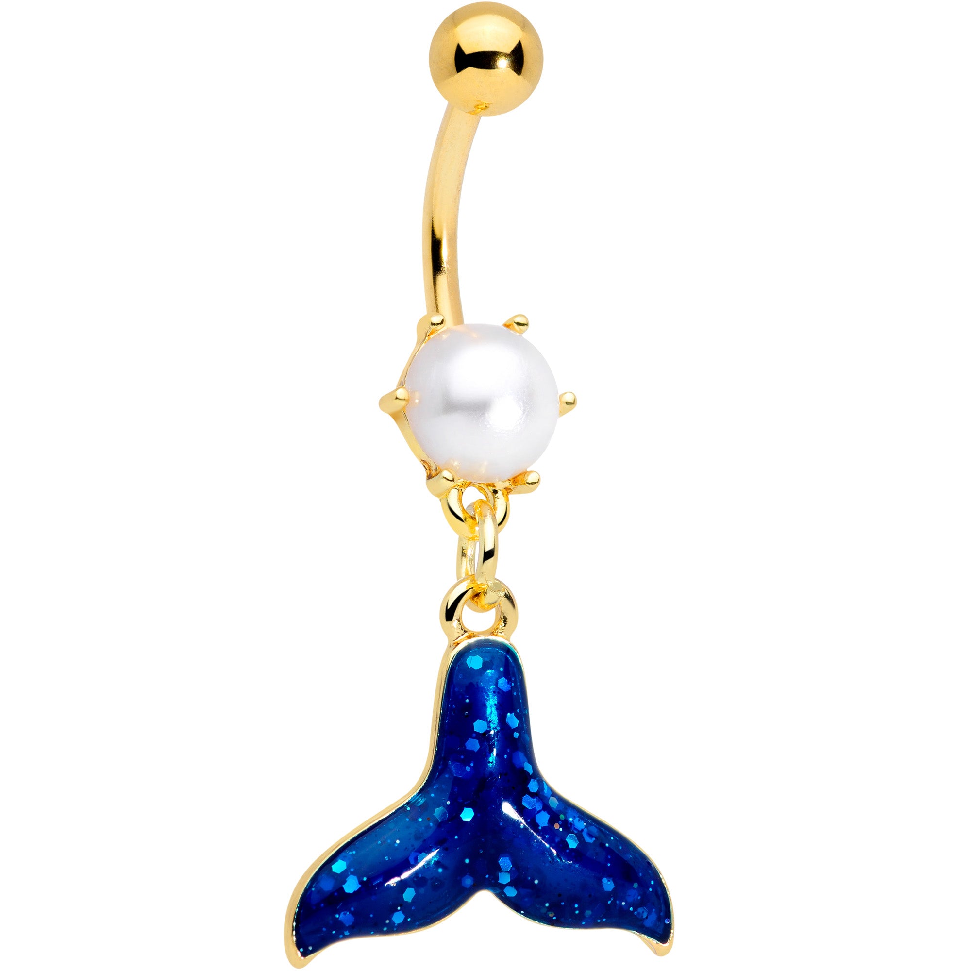 Gold Tone Iridescent Mermaid Tail Dangle Belly Ring